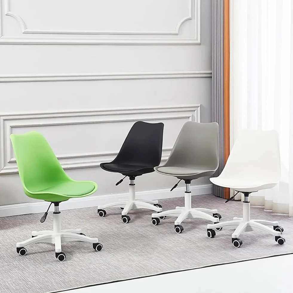 BAKAJI Modern Design Ergonomic Office Chair with Adjustable Height and High Density Padded Cushion, Swivel Seat with Swivel Wheels, Ideal for Home, Study (White)