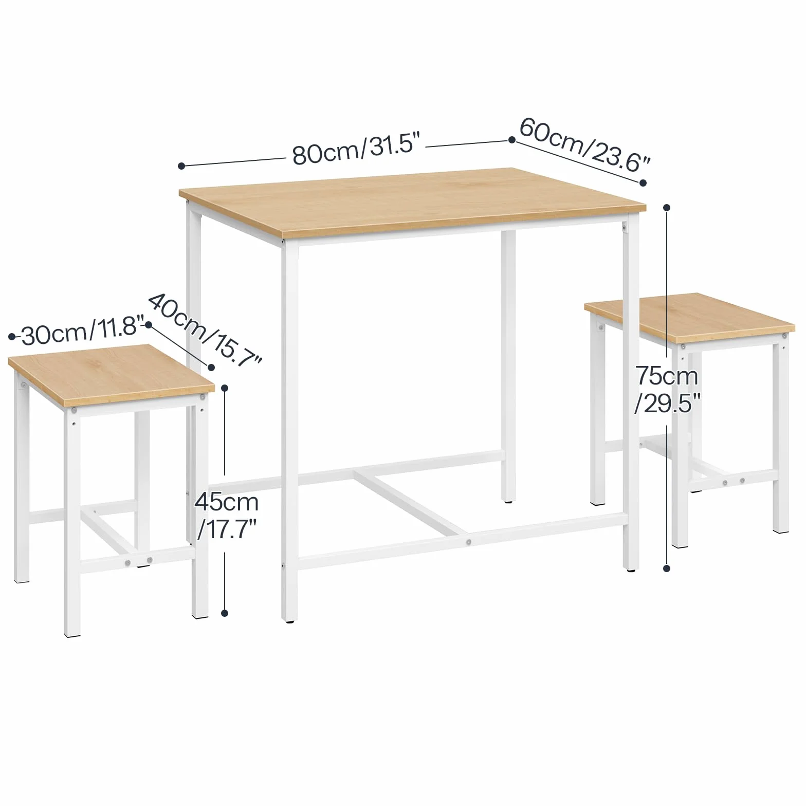HOOBRO 3-Piece Industrial Dining Table Set, Kitchen Table, Space Saving Dinette for Kitchen, Dining Room, Small Space, Breakfast Nook, Living Room, Party, Natural and White WN75CZ01G1