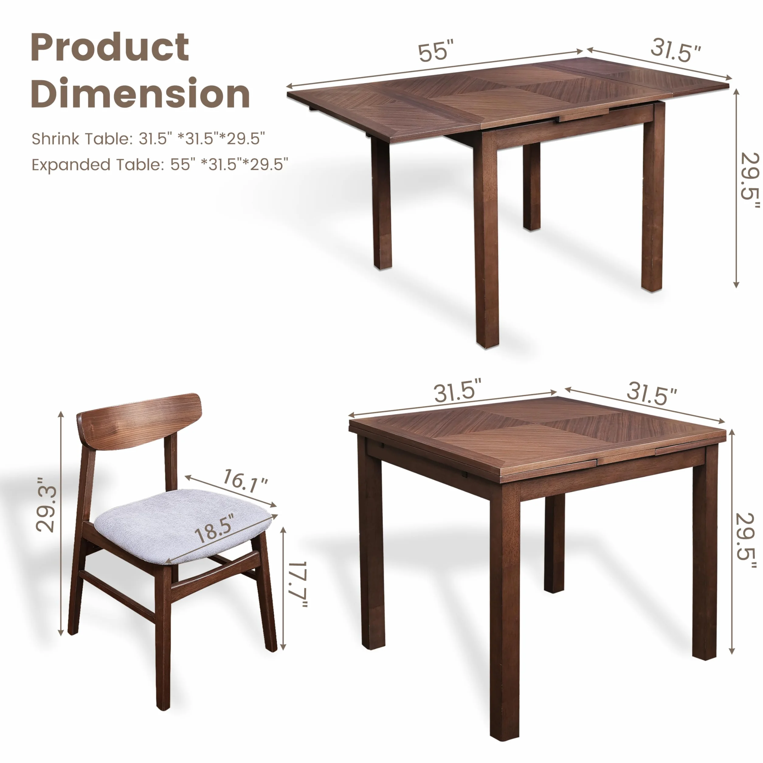Small Dining Table for 4, Extendable Dining Table, Space-Saving Design, Ideal for Compact Dining Space and Expands for Larger Dining Areas
