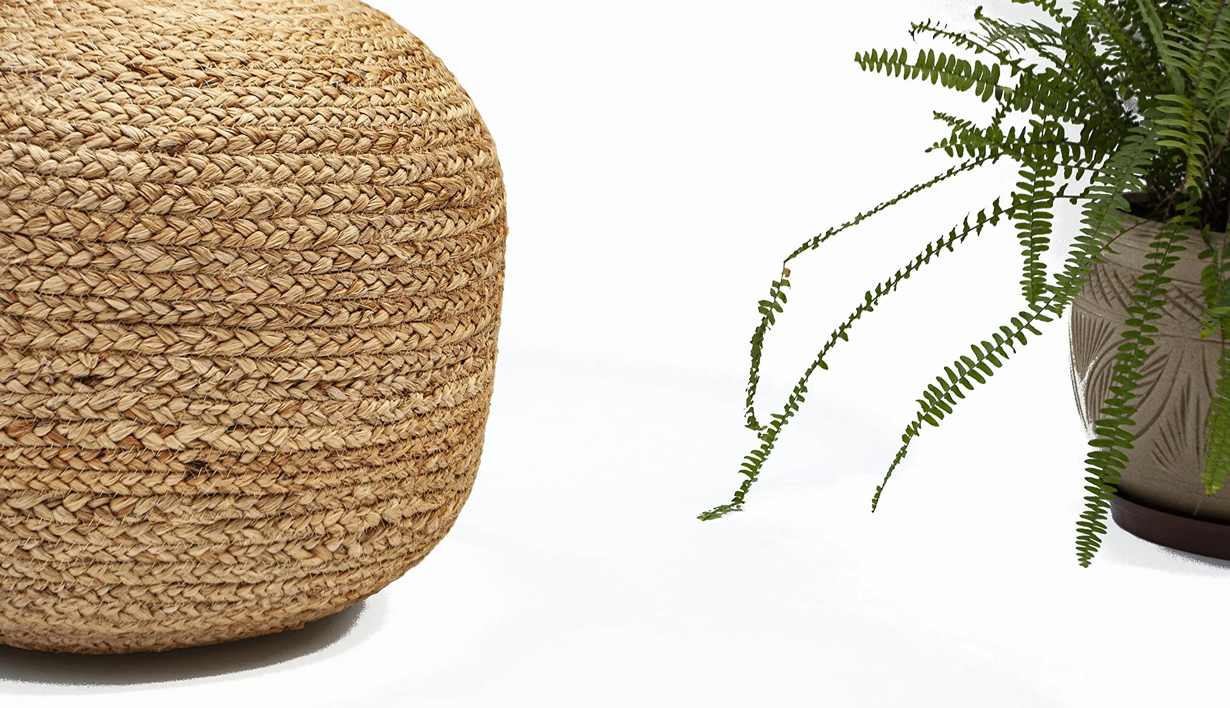 Chardin home- Natural Braided Ottoman Pouf - Cozy & Bohemian Jute/Hemp Hand Crafted Casual Seating for Home, Office, Bedroom, 18"x18"x14". (Golden Brown)