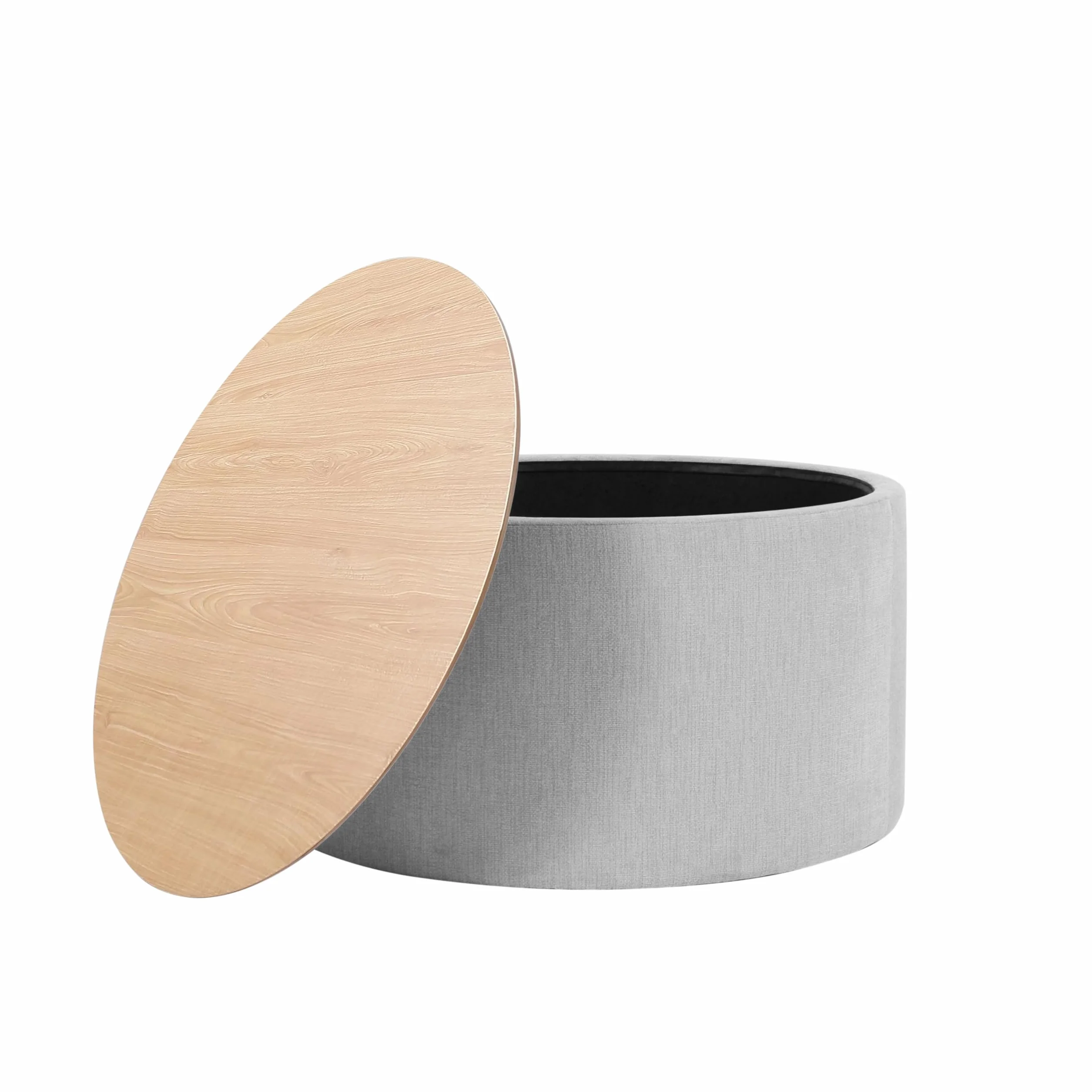HomePop Storage Ottoman with Wood Grain Top - Light Gray Textured Woven