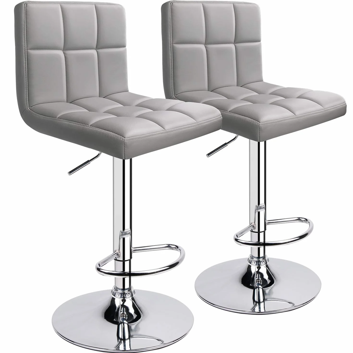 Leopard Bar Stools, PU Leather Bar Stool with Back, Set of 2, Light Grey | 24.5"-32.5" Adjustable, 250Lbs Capacity, Fits Home Kitchen Island & Bar, Fits Counter & Bar Heights