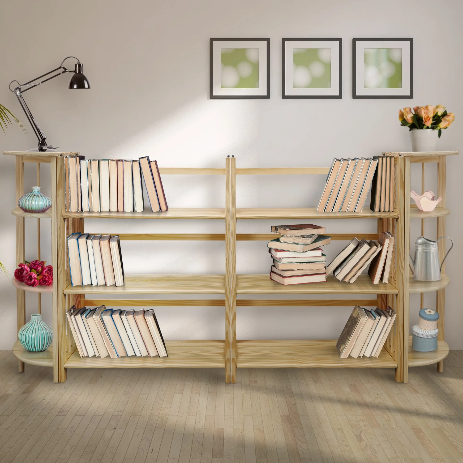 Casual Home 3-Shelf Folding Stackable Bookcase (27.5" Wide)-Walnut