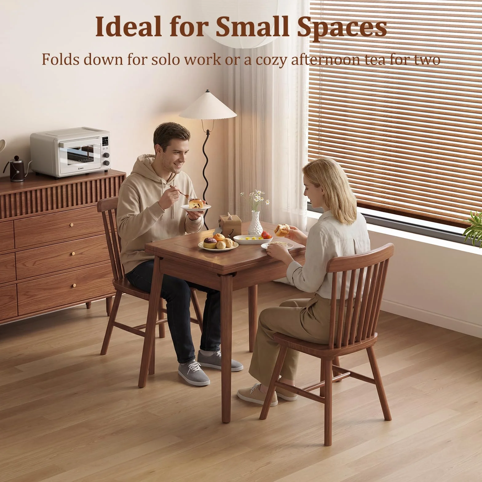 Solid Wood Small Dining Table for 2-6, 23.6"L-47.2"L Expandable Kitchen Table, Designed for Small Spaces, Easy Assembly, Suitable for Kitchen, Dining Room, Living Room, Apartment (Walnut)