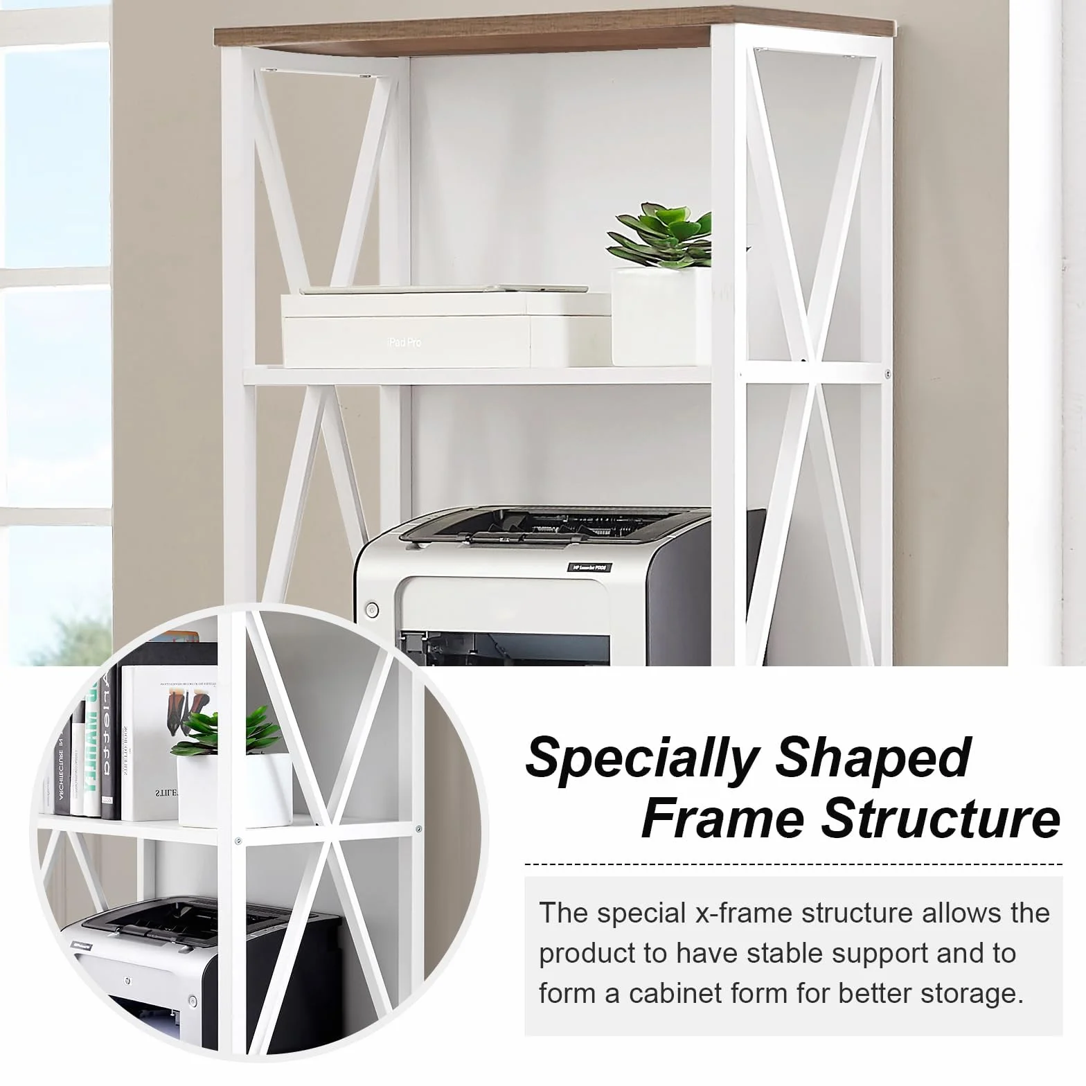 HOMISSUE Bookshelf, 7-Tier Bookshelf, Rustic Wood Metal Bookshelves and Bookcases, Freestanding Open Bookshelf, Industrial Tall Bookcase for Home Office, Living Room and Bedroom, White
