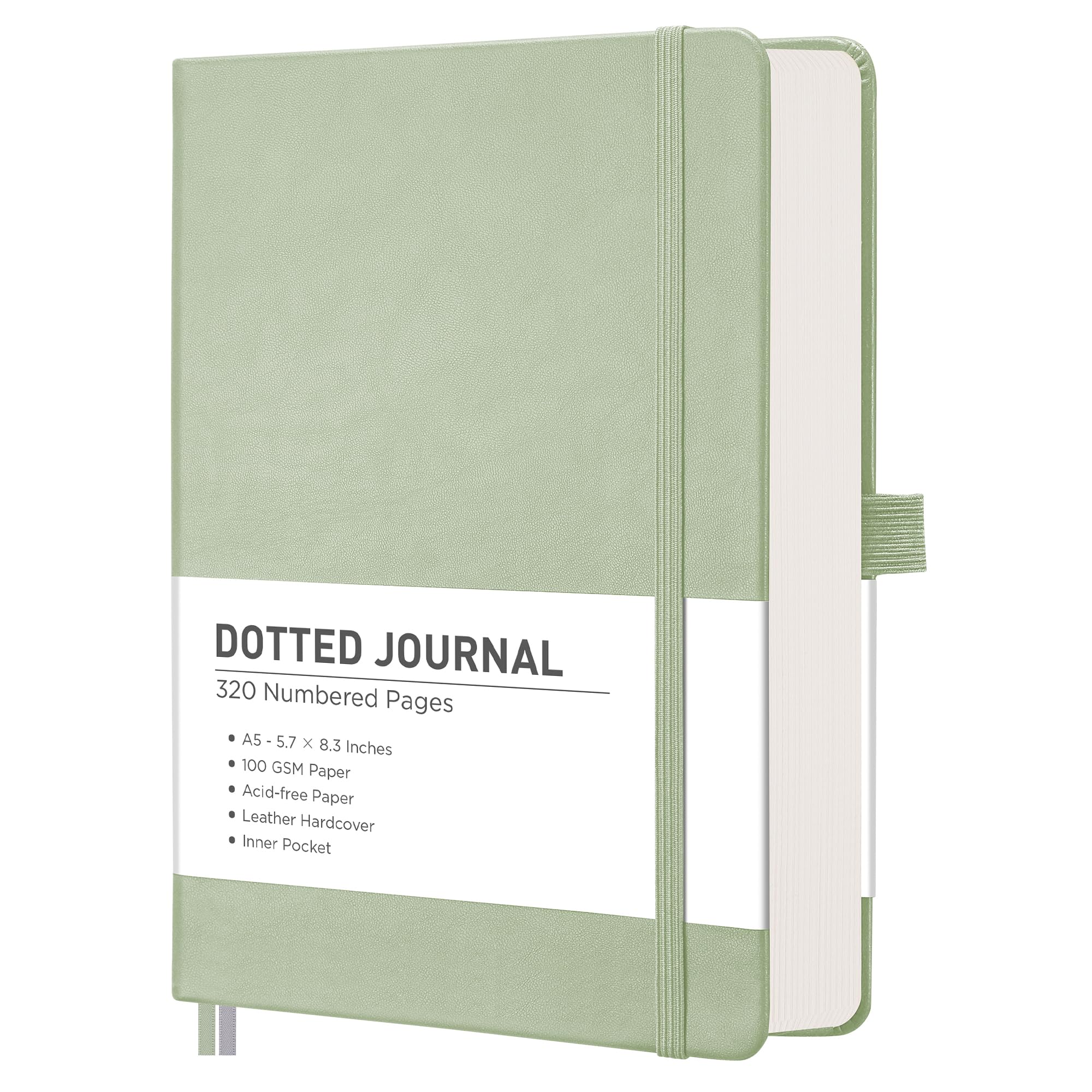 Light Green A5 Dotted Leather Journal