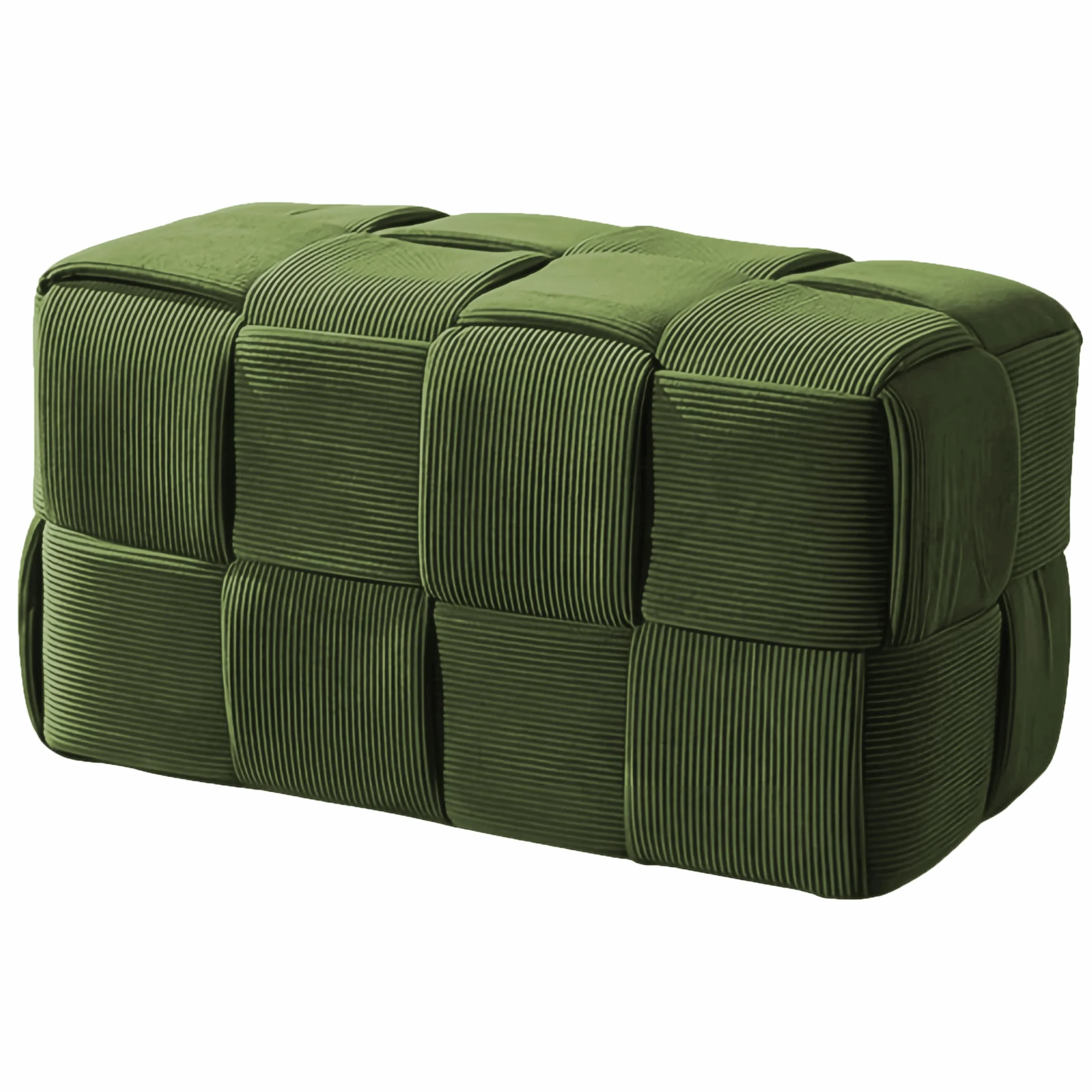 Cmishe 28" Rectangular Woven Corduroy Ottoman Footrest - Large Modern Entryway Bench & Bed End Stool, Sturdy Wood Frame, No Assembly (Green-L)