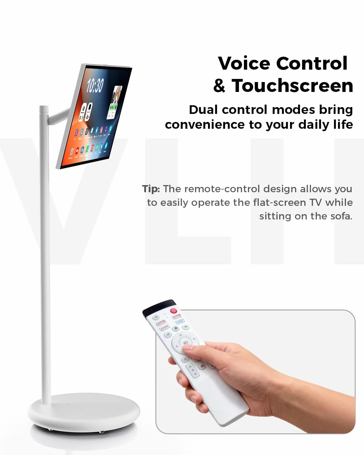 VLH 27″ FHD Touch Screen Rolling TV, Smart Portable TV on Wheels, 6G+128GB, 27000mAh Battery, Android 15 OS, EDLA-Certified, Wireless Tablet TV with Voice Remote Control, Built-in 13MP Camera