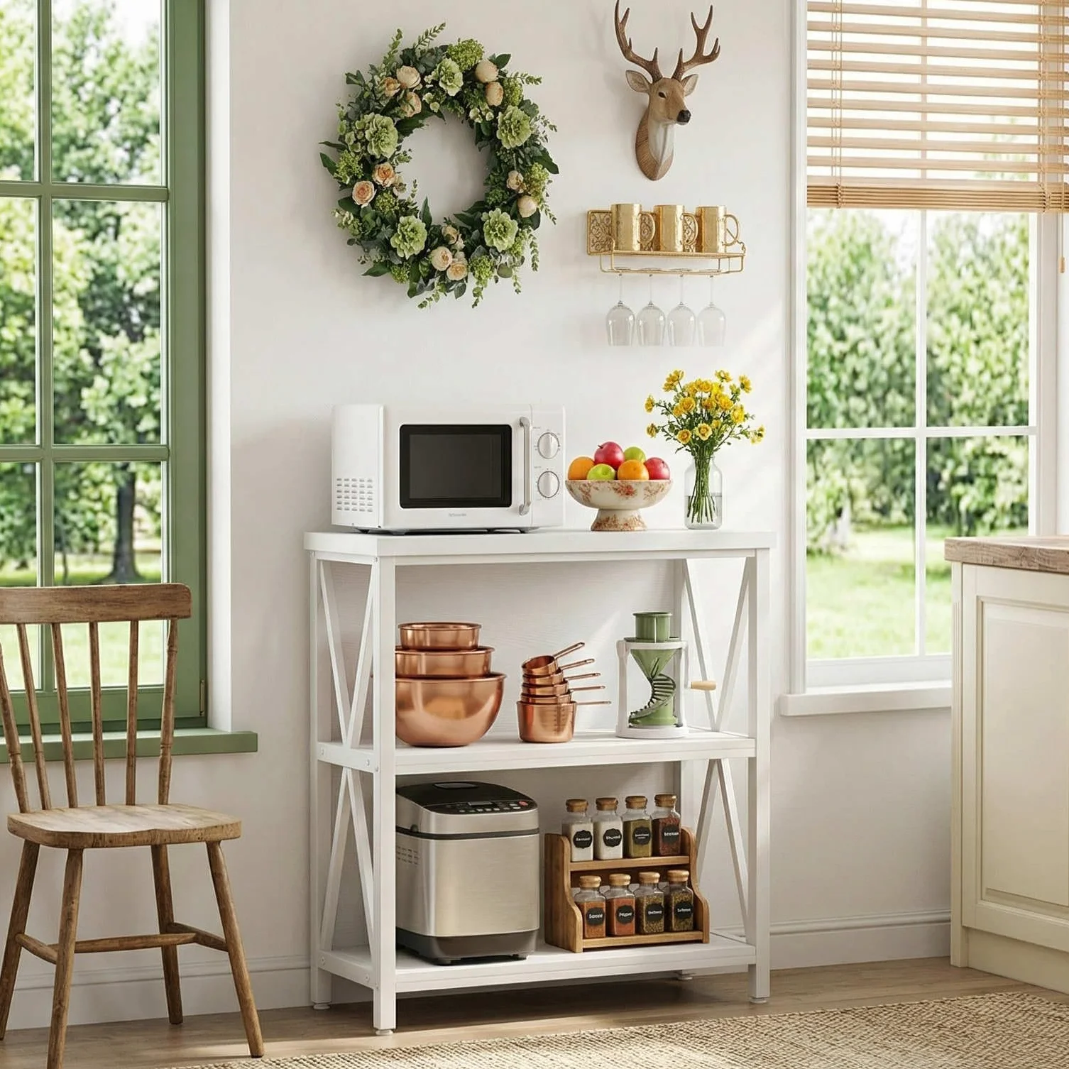 Small Bookshelf for Small Space, Short Rustic Low Bookcase, Modern Wood and Metal Book Shelf and Narrow Book Case for Living Room, Hallway (White Oak)