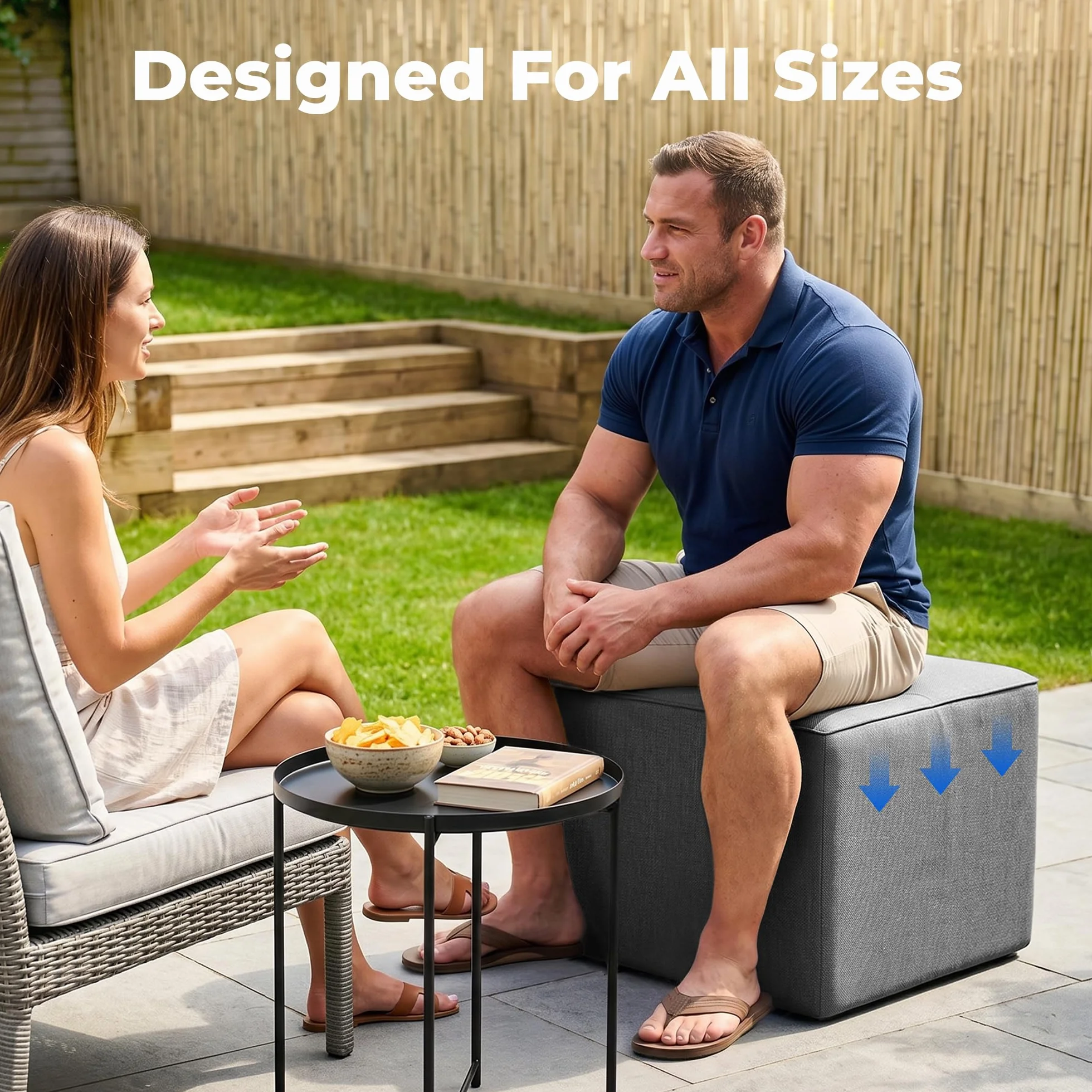 Square Outdoor Ottoman Pouf, 24" Waterproof Patio Foot Rest, Dark Gray | Ottoman Foot Rest, Comfy Footstool, Boneless Ottoman, Solid High-Density Foam, Outside Couch & Seating