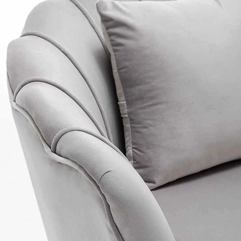 BAKAJI Armchair Relaxing Chair Cover Velvet Fabric Metal Legs Colour Gold Padded Modern Design Quilted Large Shell Backrest Size 8 x 77 x 84 cm (Grey)