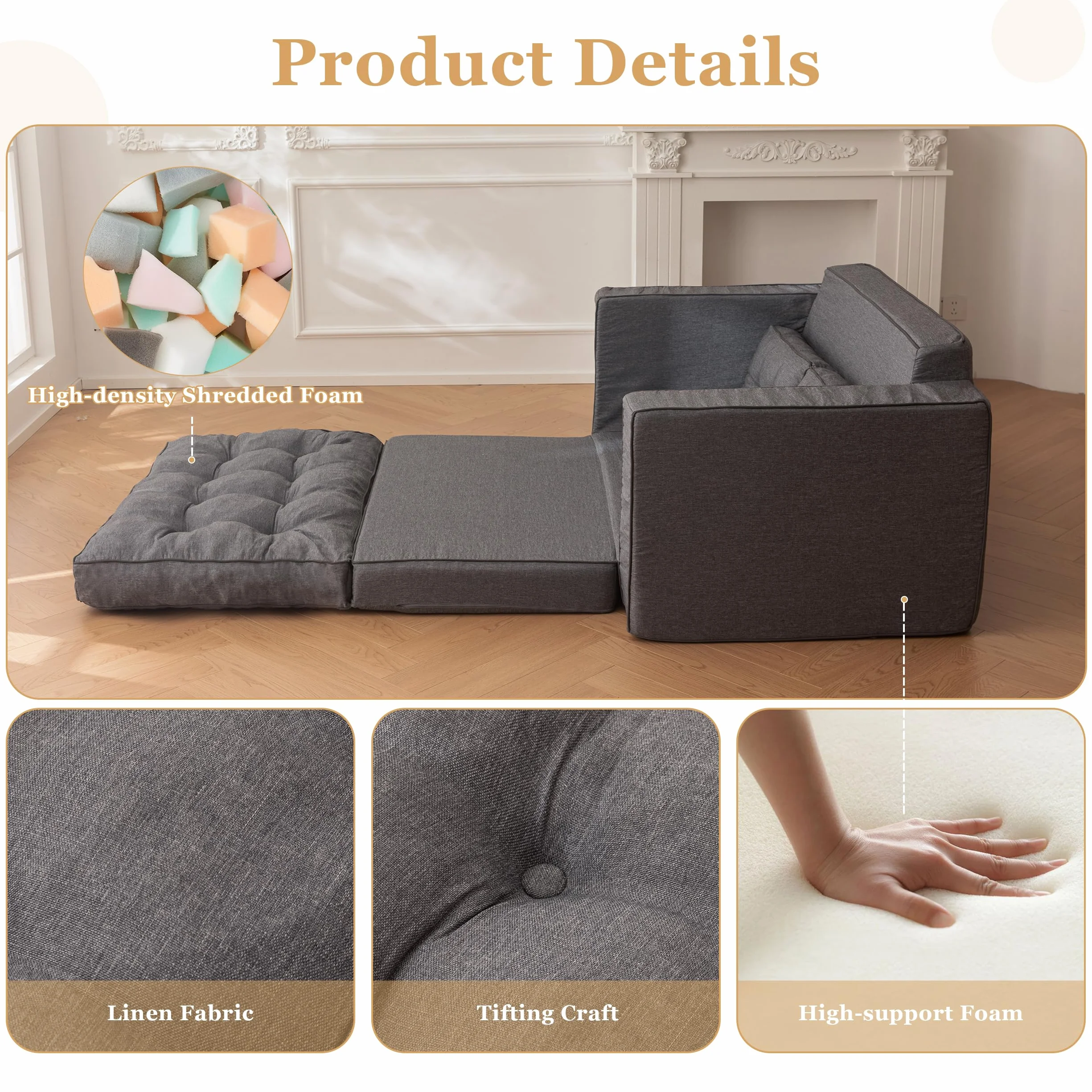Loveseat Sleeper Sofa,55" Convertible Sofa Bed Couch Futon Couches for Living Room,3-in-1 Pull Out Floor Couch with Reclining Backrest and Pillows