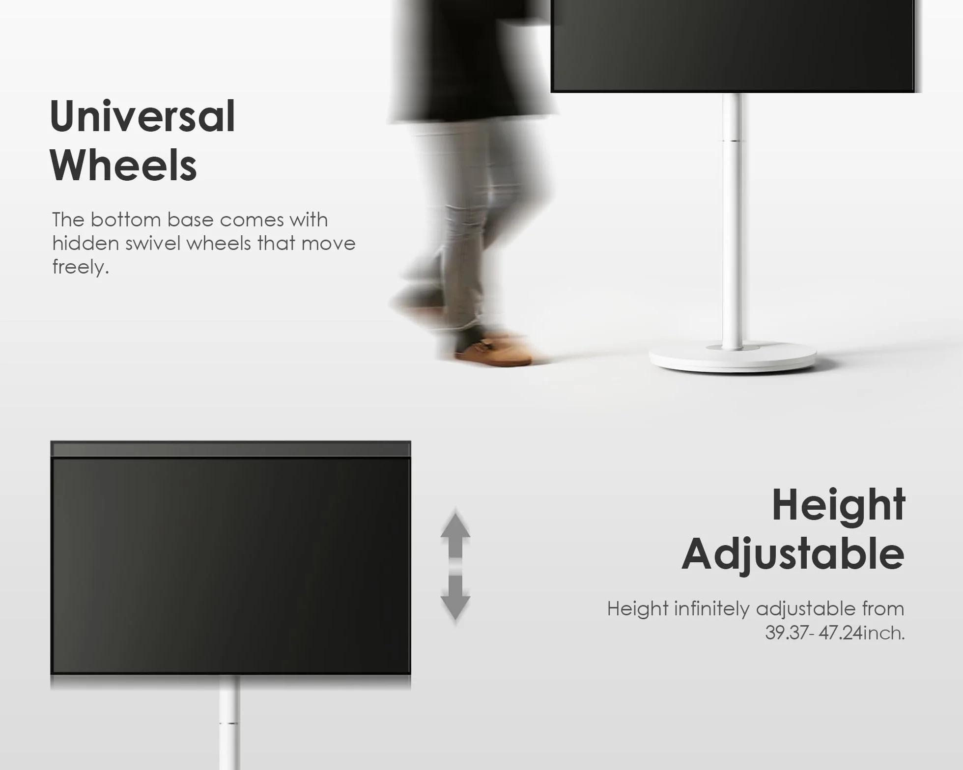 FITUEYES Small Rolling TV Cart for 24-48 Inches Television, Minimalist Modern TV Floor Stand on Wheels Fits Max VESA 200x200mm, V2 Portable Smart Television Cart, White, Master Series