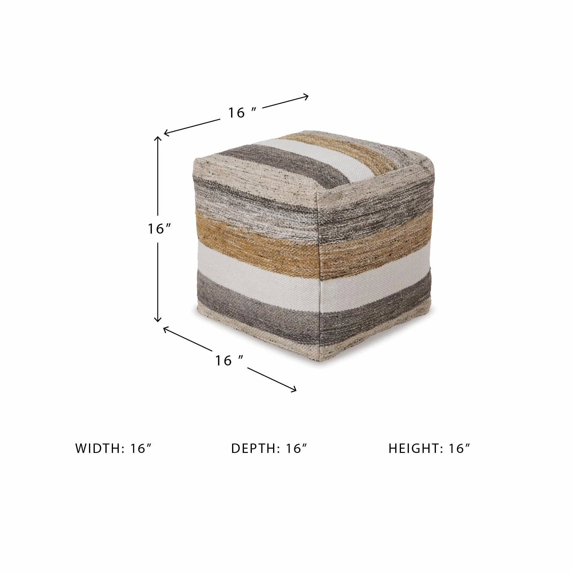Signature Design by Ashley Striped 16x16 Square Pouf Ottoman, Gray/Brown | Handwoven polyester/wool cover, Supportive polystyrene bead filling, Ideal for casual seating or footrests, Josalind Series