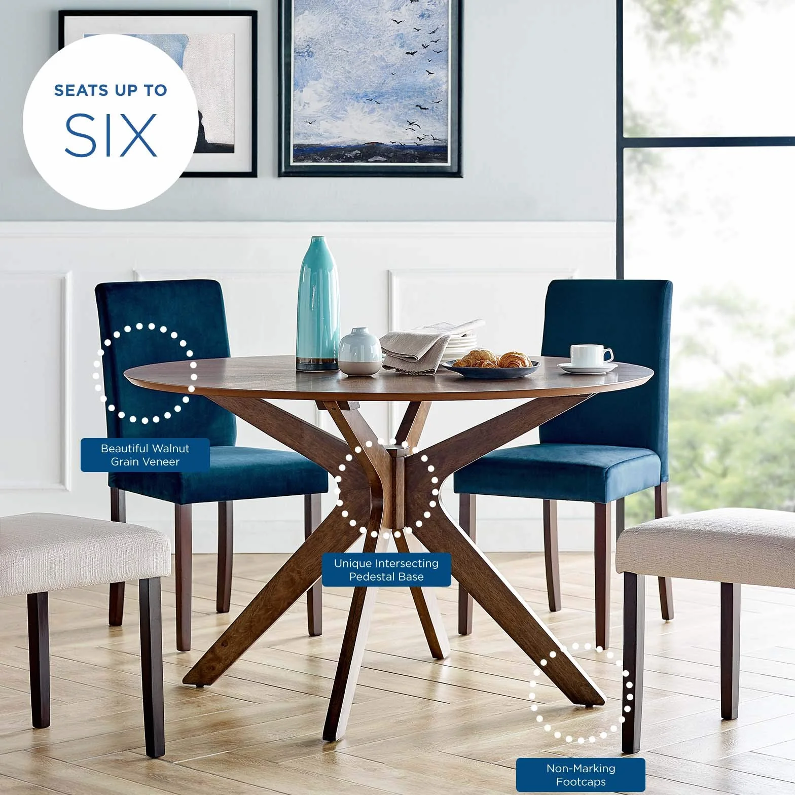 Modway Crossroads 47" Round Wood Dining Table, Walnut