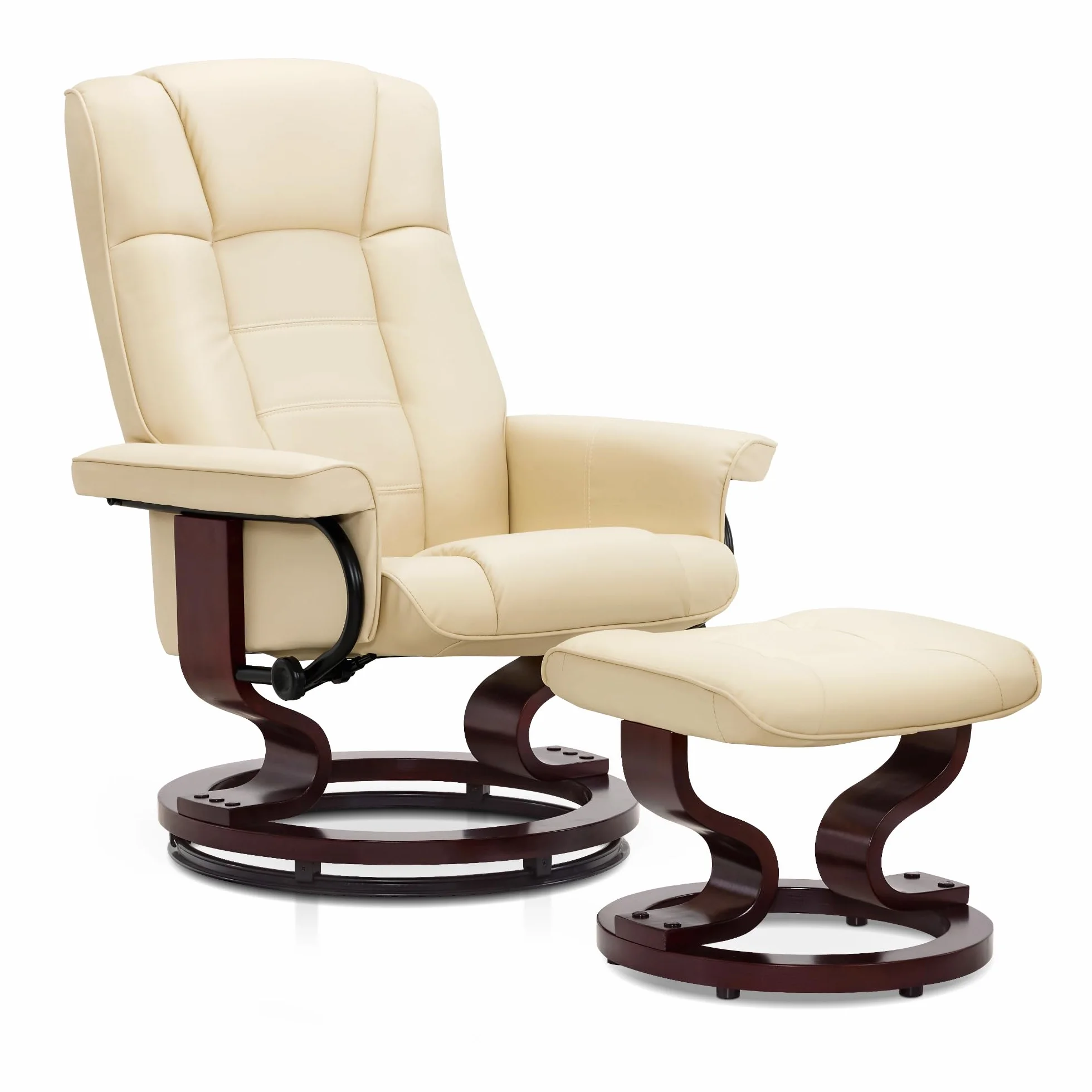 MCombo Manual Swivel Recliner with Ottoman, Chair Ottoman Set for RV Small Spaces, Living Room, Bedroom, Office 9019 4919 (Faux Leather, Cream White)