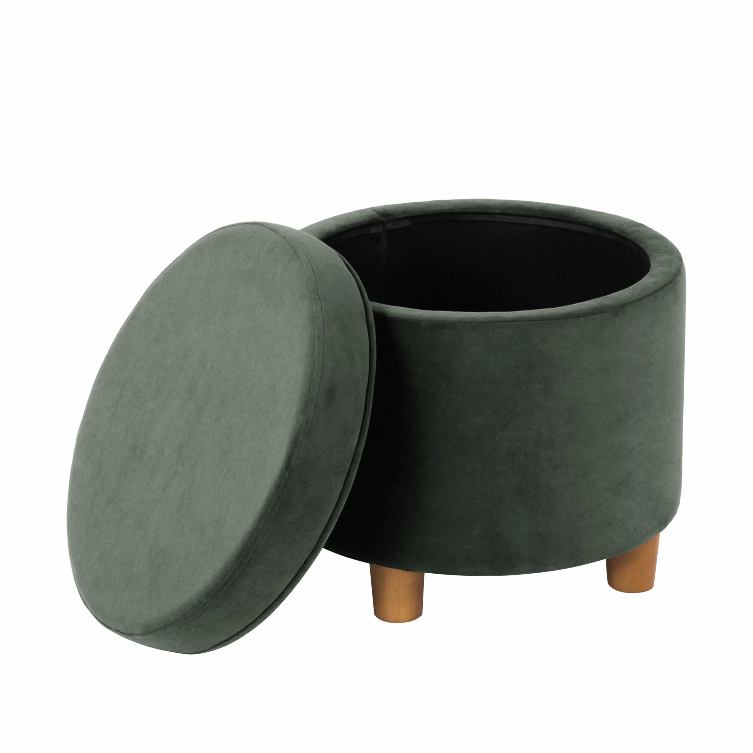 HomePop 19" Round Storage Ottoman - Loden Green Velvet