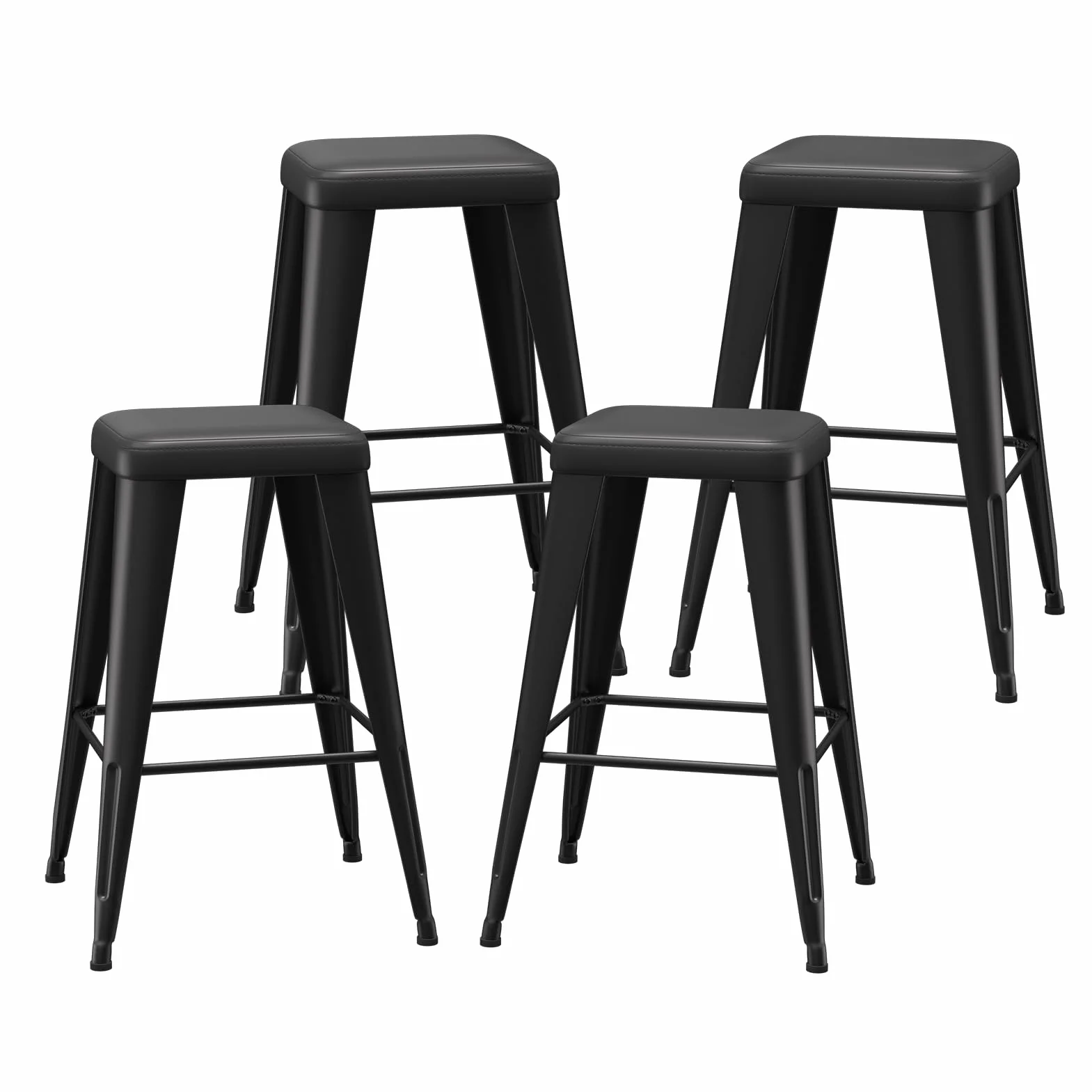 Bar Stools Set of 4, 24" Counter Height Bar Stools Backless, Upholstered Bar Stools with Metal Legs for Kitchen Island, Study Room, Cafe, Black