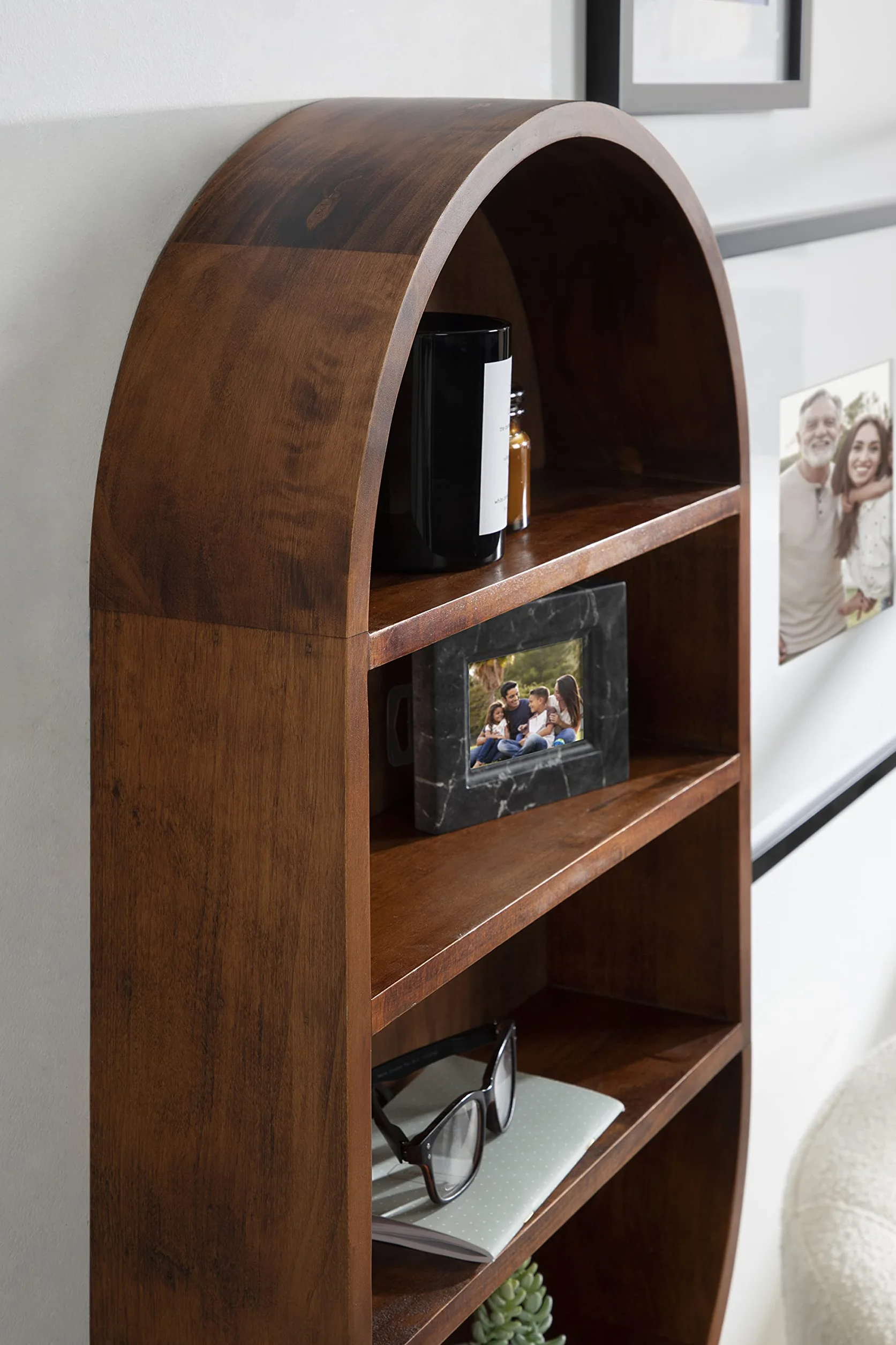 Kate and Laurel Hutton Midcentury Capsule Wall Shelf; 16 x 28; Walnut Brown; Geometric Decorative Shelves for Wall