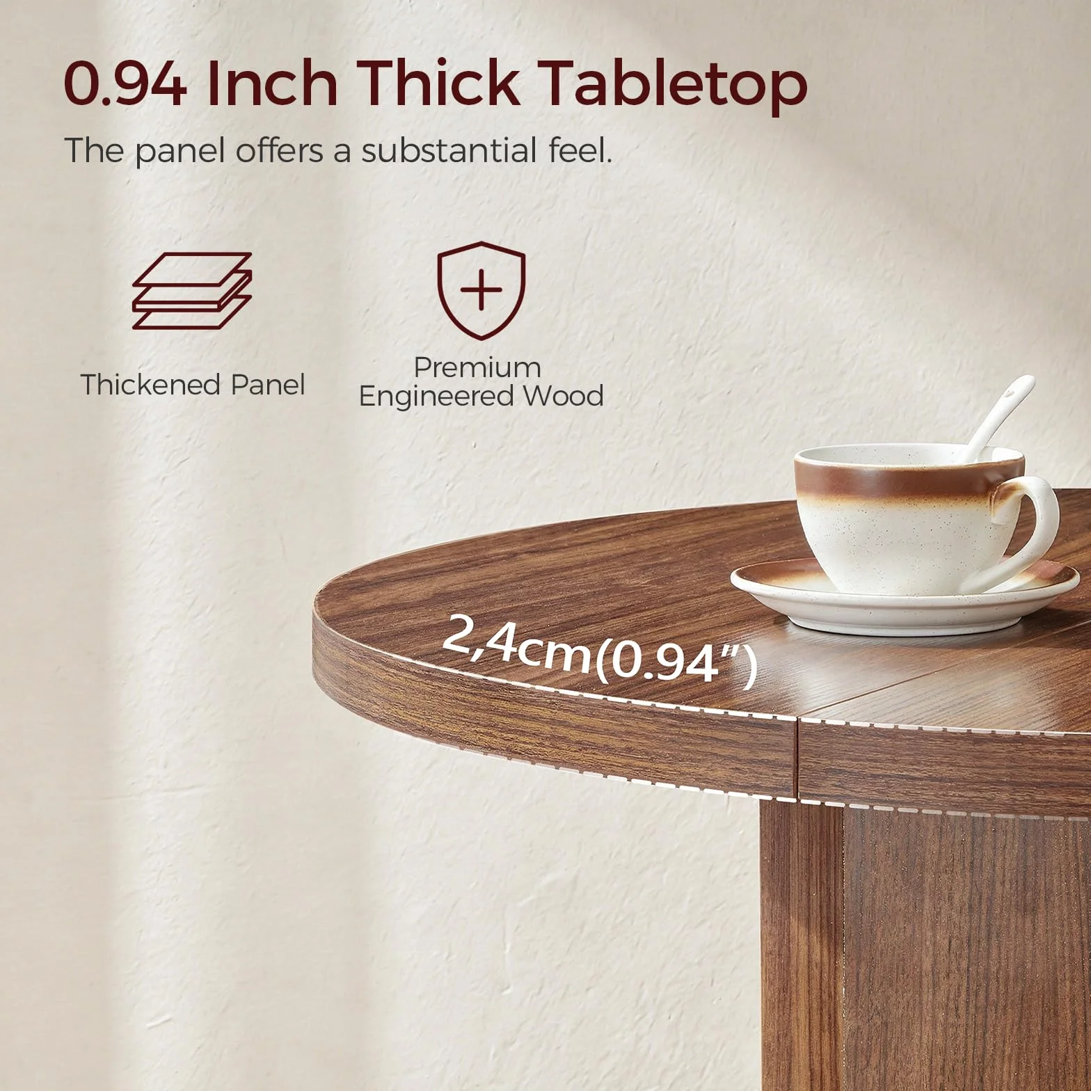 MAHANCRIS 31.5" Round Dining Table with Storage Shelf for 2-3, Circle Kitchen Dinner Table with Thick Tabletop, for Small Spaces, Circle Nook Table for Kitchen & Dining Room, Walnut DTWA8501