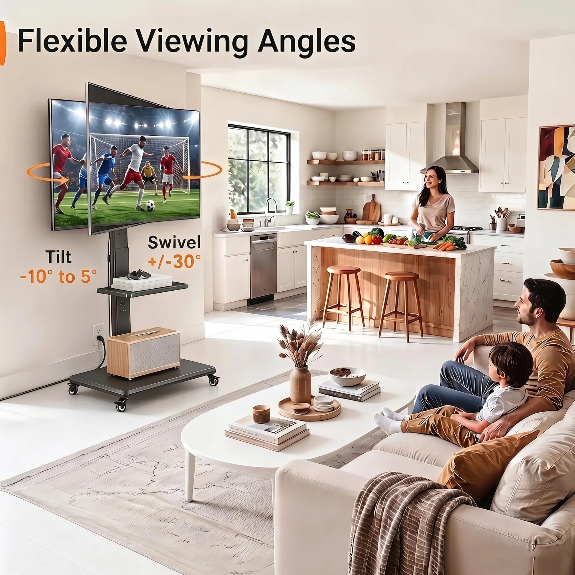 Perlegear Mobile TV Stand with Power Outlet, Tilt & Swivel Rolling TV Stand for 32-75 inches TVs up to 110 lbs, 12 Height Adjustable Rolling TV Cart with Wheels, Max VESA 600x400mm, PGTVMC17
