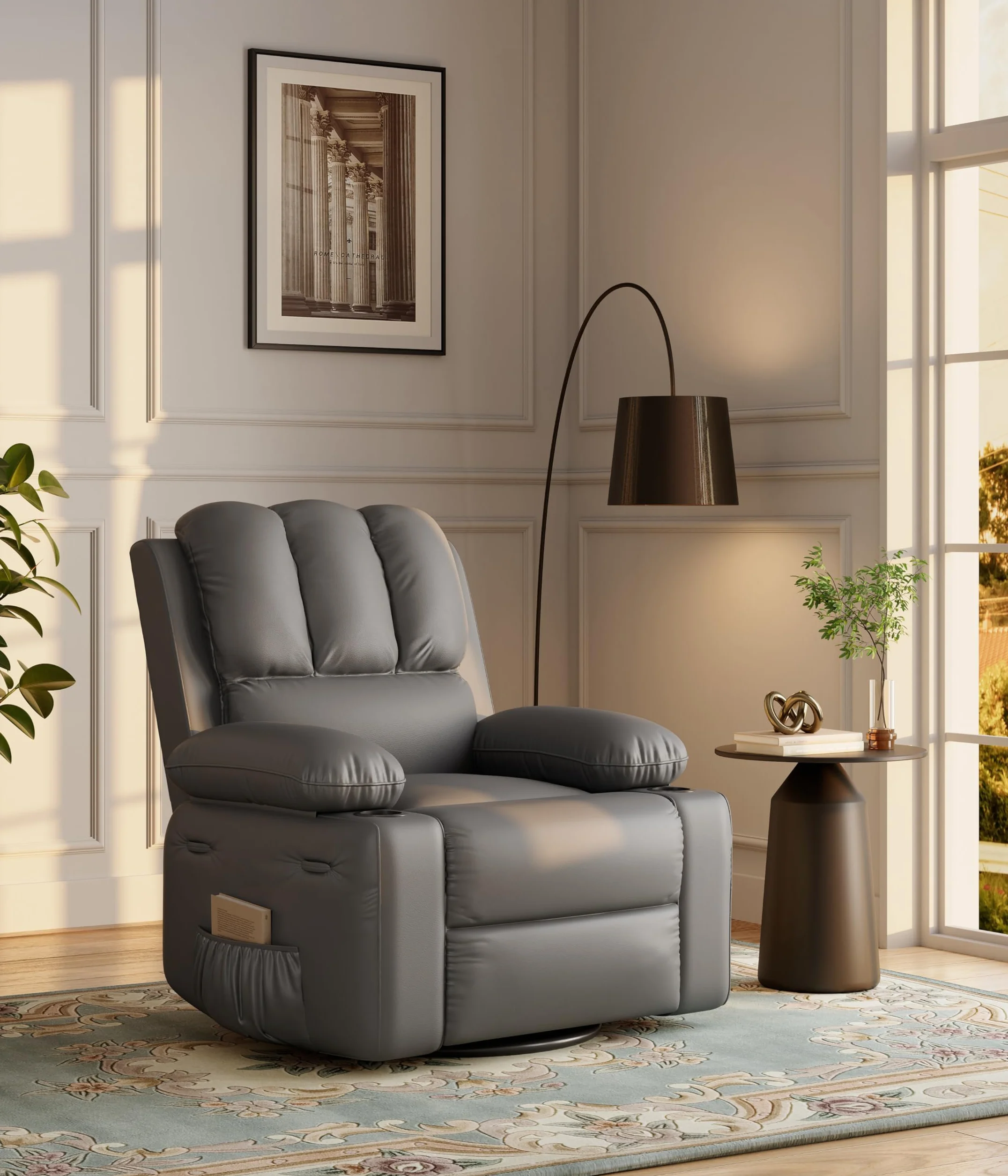 GarveeHome Oversized Recliner Chairs with 1.5X Sponge Filling, 360° Swivel Lazy Recliner Chair for Adults, Manual Rocking Chair with Cup Holder for Living Rooms, Bedrooms, and Nurseries