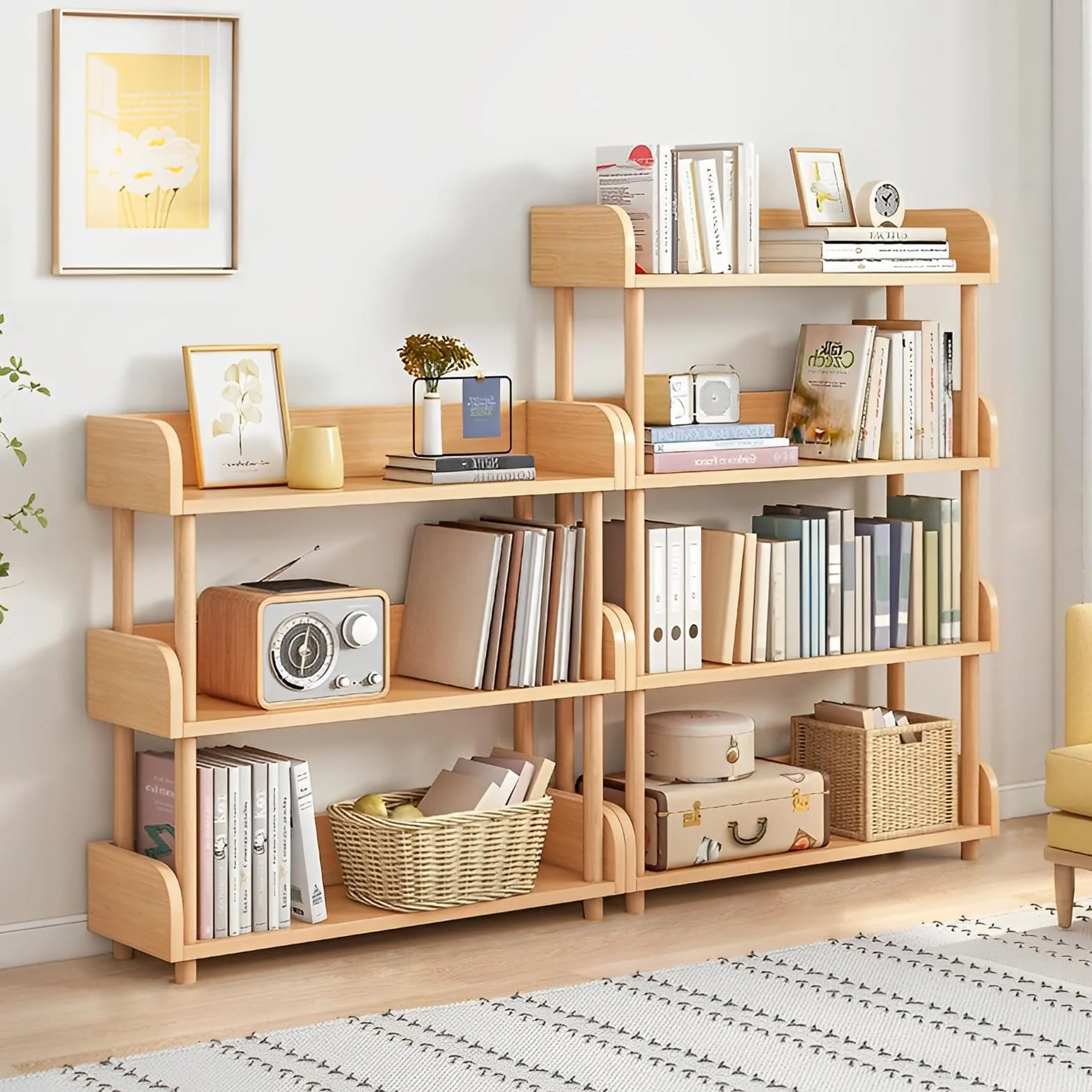 3-Tier Wooden Open Bookcase, Oak | Modern Display Bookshelf with Top Edge, Solid Wood Frame, Home and Office Storage
