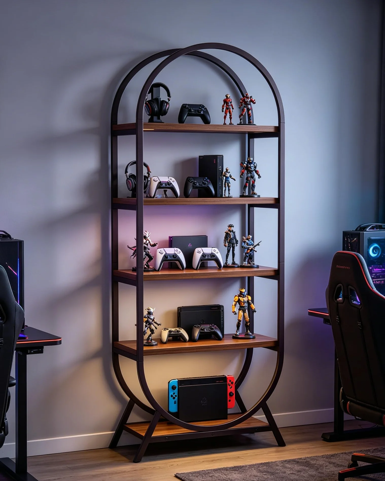 Bookshelf Arched Bookcase, 5 Tier Open Freestanding Display Shelf for Home Office, Living Room, Walnut