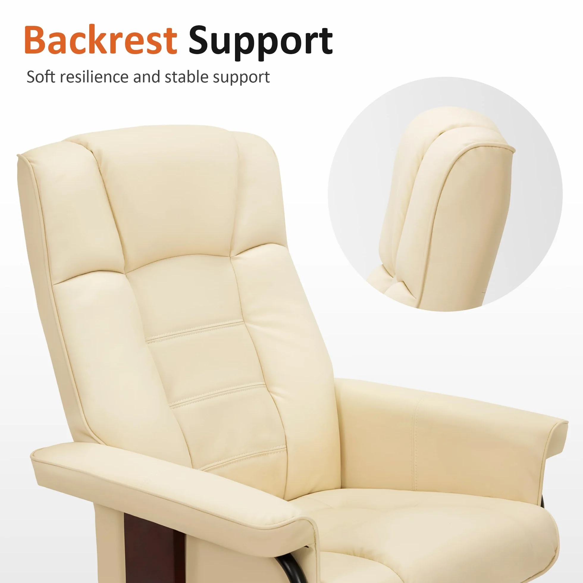MCombo Manual Swivel Recliner with Ottoman, Chair Ottoman Set for RV Small Spaces, Living Room, Bedroom, Office 9019 4919 (Faux Leather, Cream White)