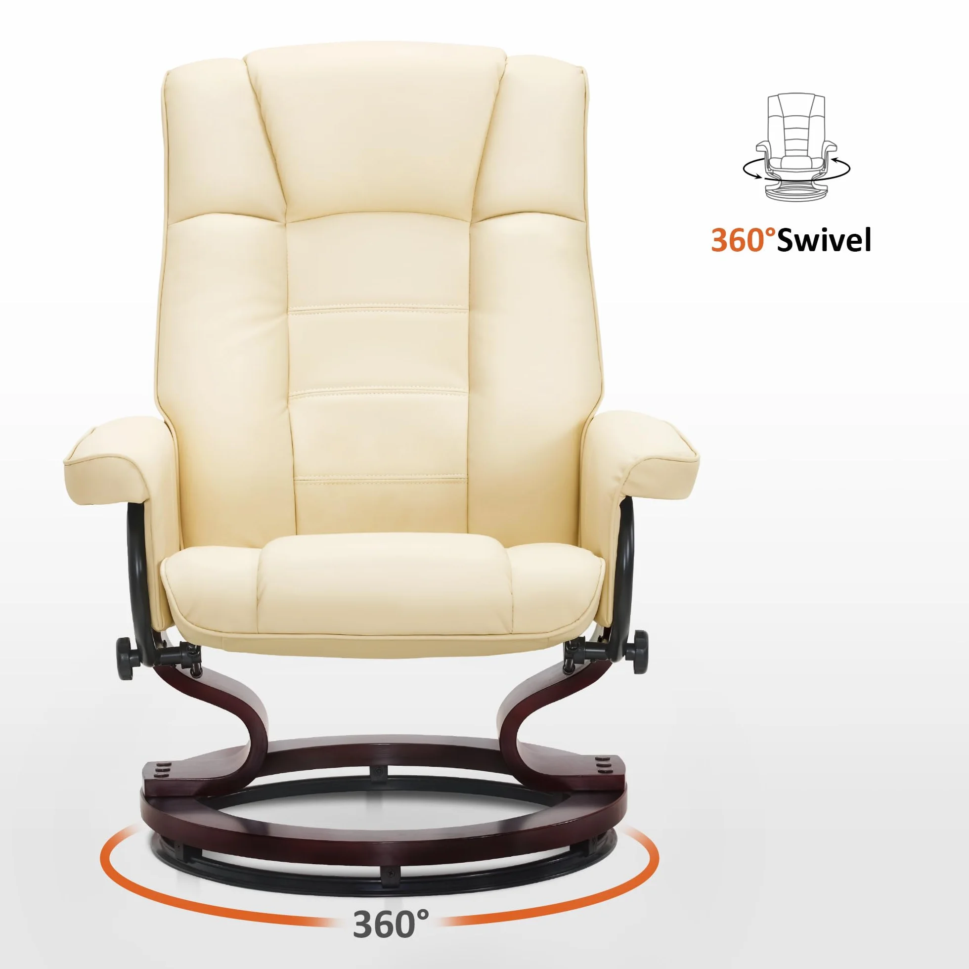 MCombo Manual Swivel Recliner with Ottoman, Chair Ottoman Set for RV Small Spaces, Living Room, Bedroom, Office 9019 4919 (Faux Leather, Cream White)