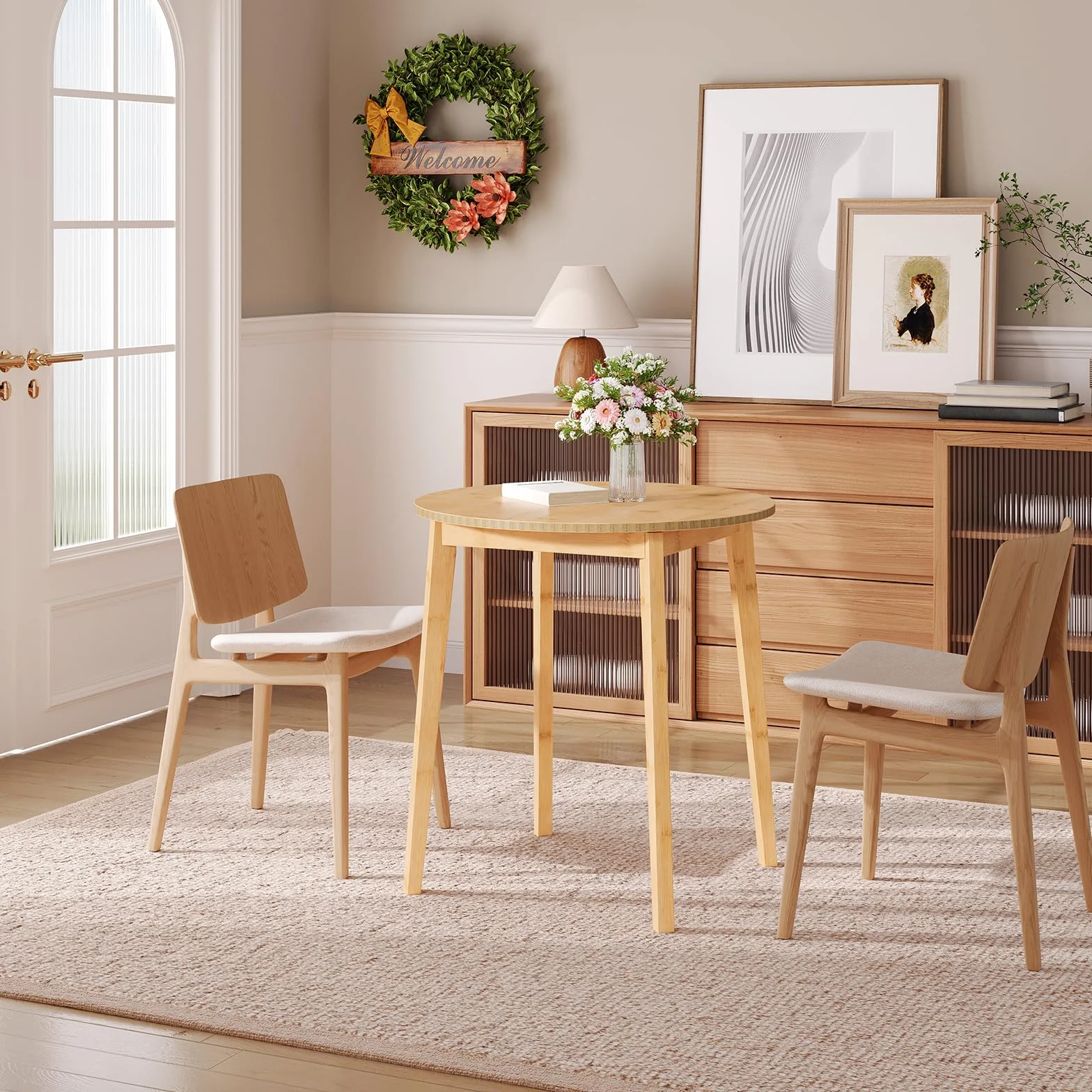 HOOBRO Bamboo Dining Table, Round Dining Table for 2, 27.5" Kitchen Table for Small Space, Writing Table, Easy to Assemble, for Dining Room, Living Room, Office, Kitchen, Apartment, Natural YL71CZ01G1