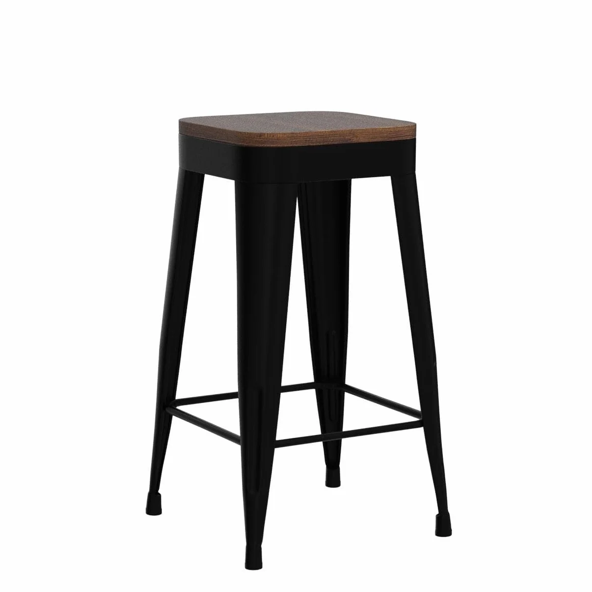 Bar Stools Set of 4 Metal Bar Stool Counter Height Bar Stools Black, Modern 24" Bar Chairs Without Back,Wooden Seat Bar Stool Counter Height