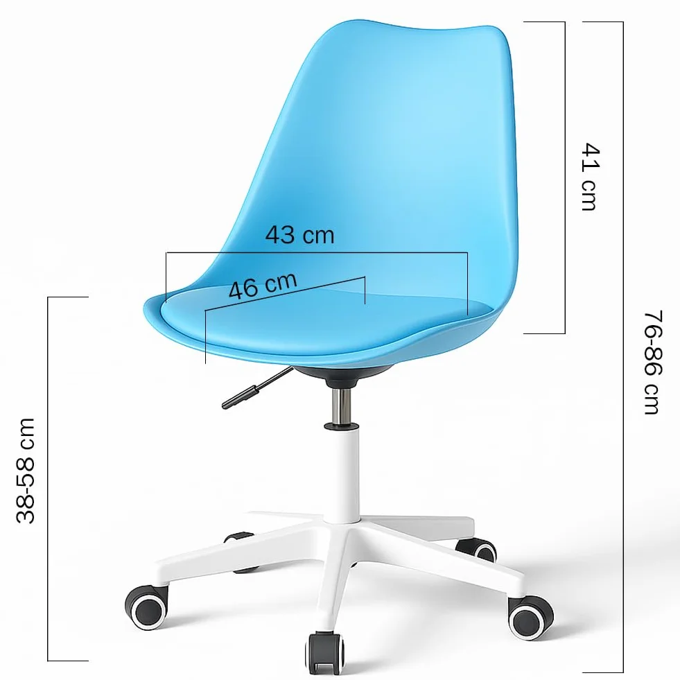 BAKAJI Ergonomic Modern Design Office Chair with Adjustable Height and High Density Padded Cushion, Swivel Seat with Castors, Ideal for Home, Study (Blue)