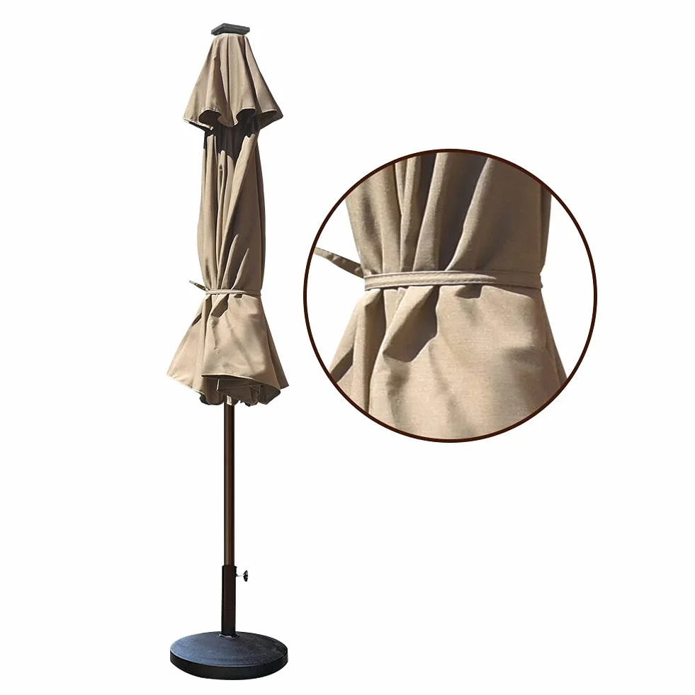 EliteShade USA 10-Year-Non-Fading 9ft Market Patio Umbrella, Commercial Grade Table Sun Umbrella with 80 Solar LED Lights, Crank Open, Windproof & UPF 50+ UV Protection for Garden, Deck, Pool, Backyard, Heather Beige