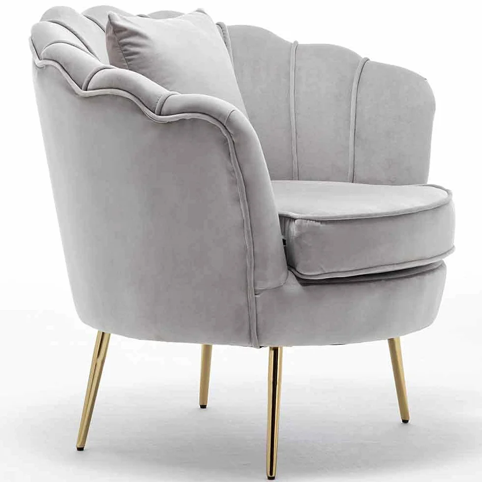 BAKAJI Armchair Relaxing Chair Cover Velvet Fabric Metal Legs Colour Gold Padded Modern Design Quilted Large Shell Backrest Size 8 x 77 x 84 cm (Grey)