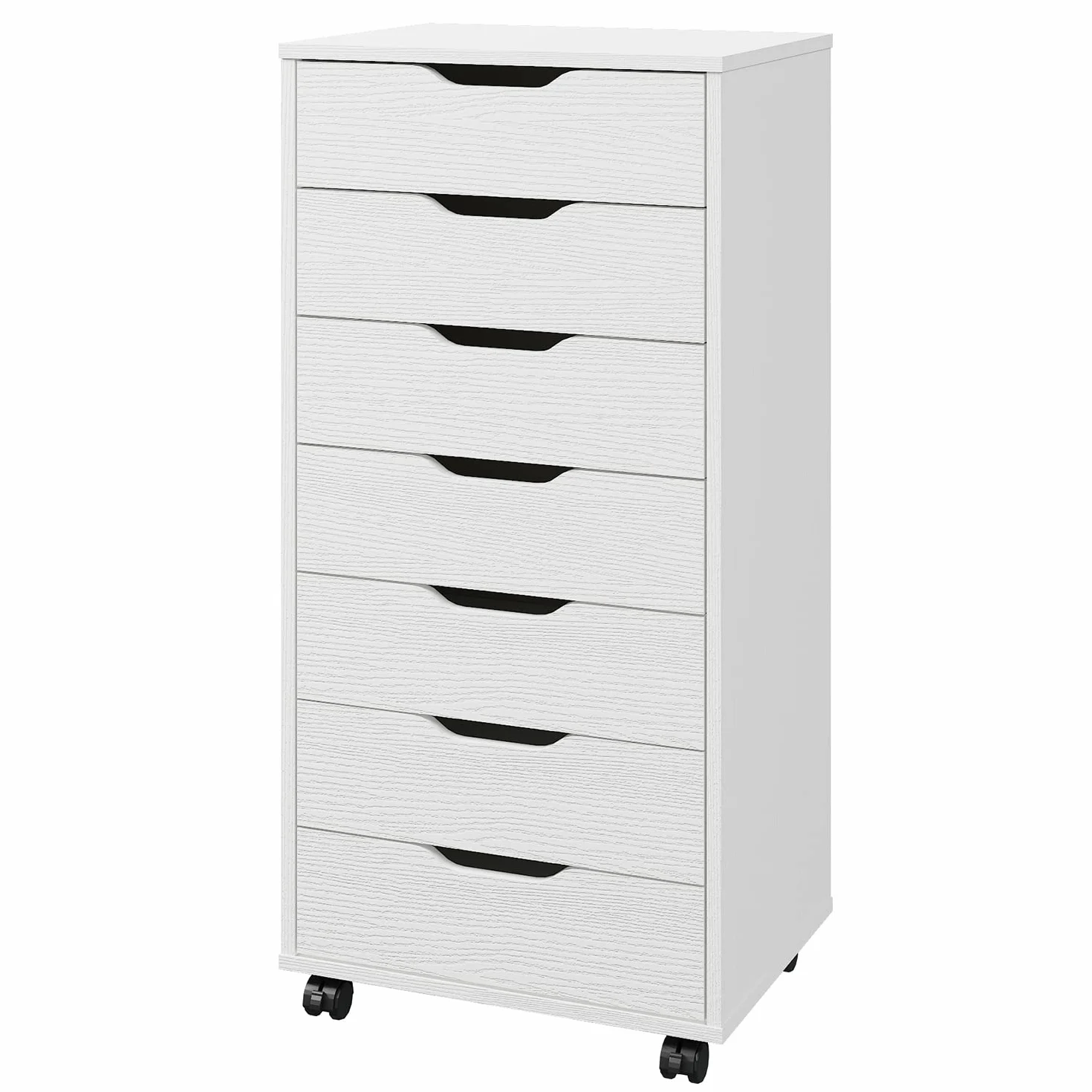 Panana 7 Drawer Mobile File Cabinet, Wooden Under Desk Storage with Wheels Office Organization Vertical Filing Chest of Drawers for Home Office (White)