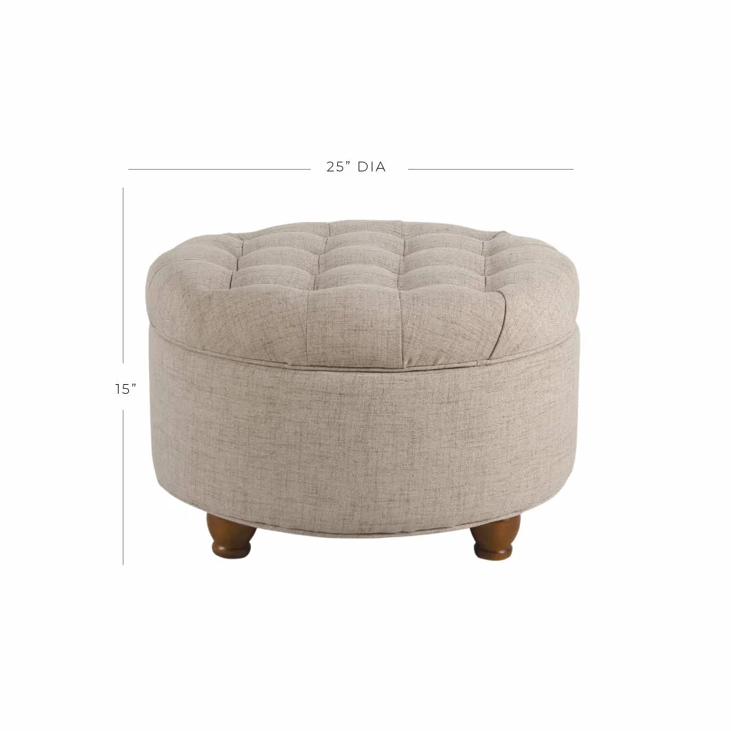 Homepop Home Decor Button Tufted Woven Round Storage Ottoman Large