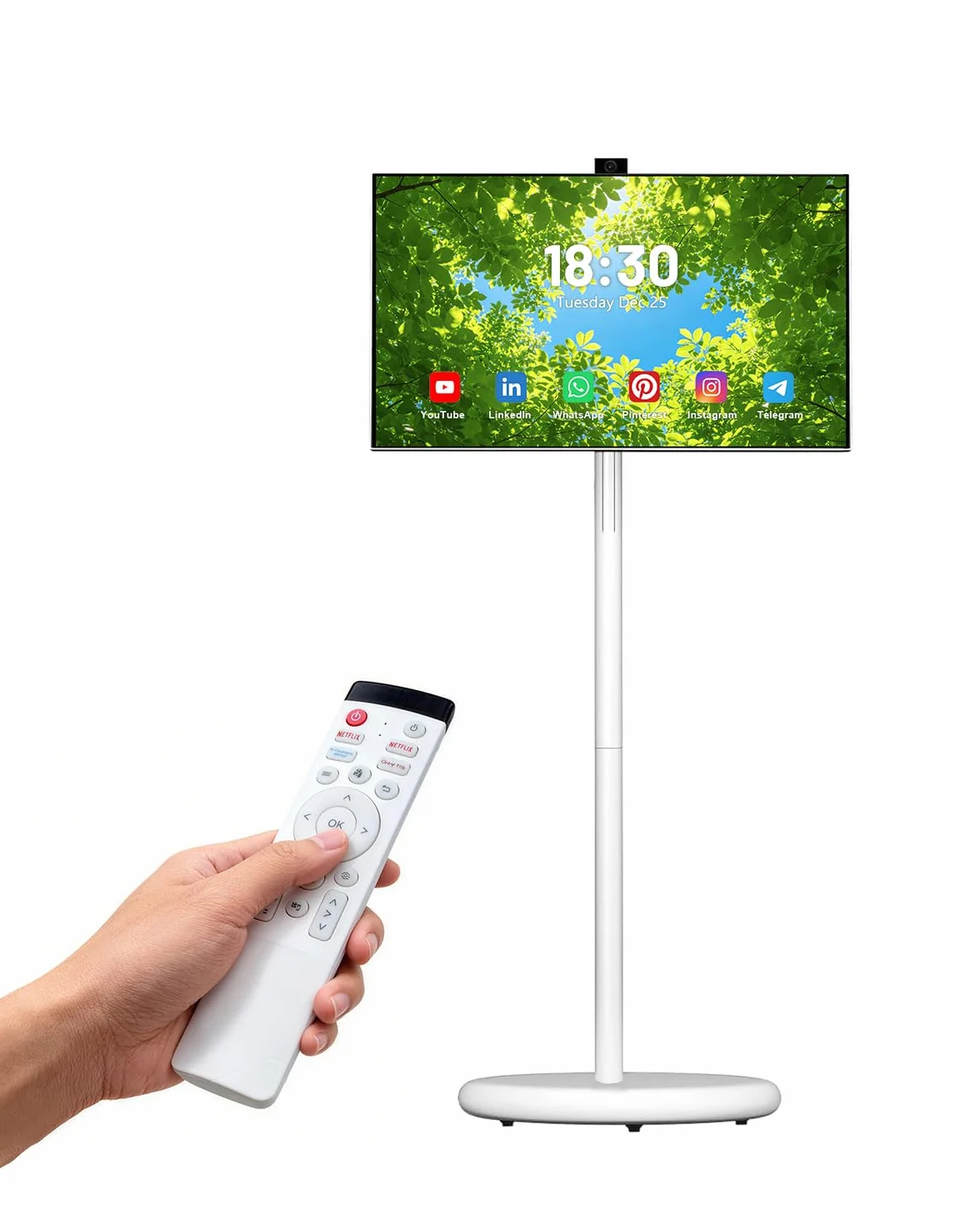 VLH 27″ FHD Touch Screen Rolling TV, Smart Portable TV on Wheels, 6G+128GB, 27000mAh Battery, Android 15 OS, EDLA-Certified, Wireless Tablet TV with Voice Remote Control, Built-in 13MP Camera