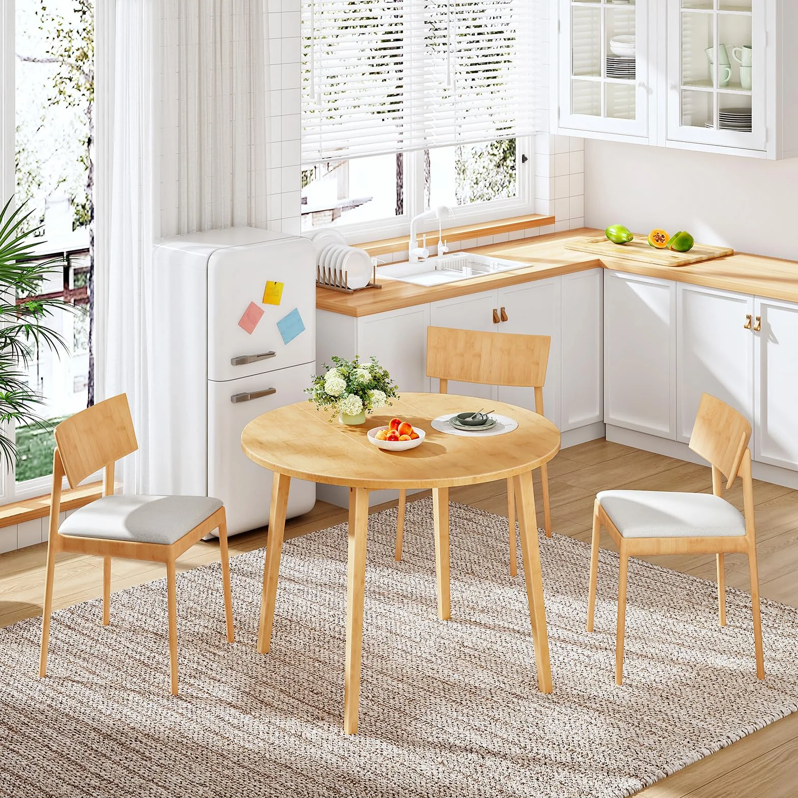 HOOBRO Bamboo Dining Table, Round Dining Table for 4, 35.4" Kitchen Table for Small Space, Easy to Assemble, Space-Saving, for Dining Room, Living Room, Office, Kitchen, Apartment, Natural YL91CZ01
