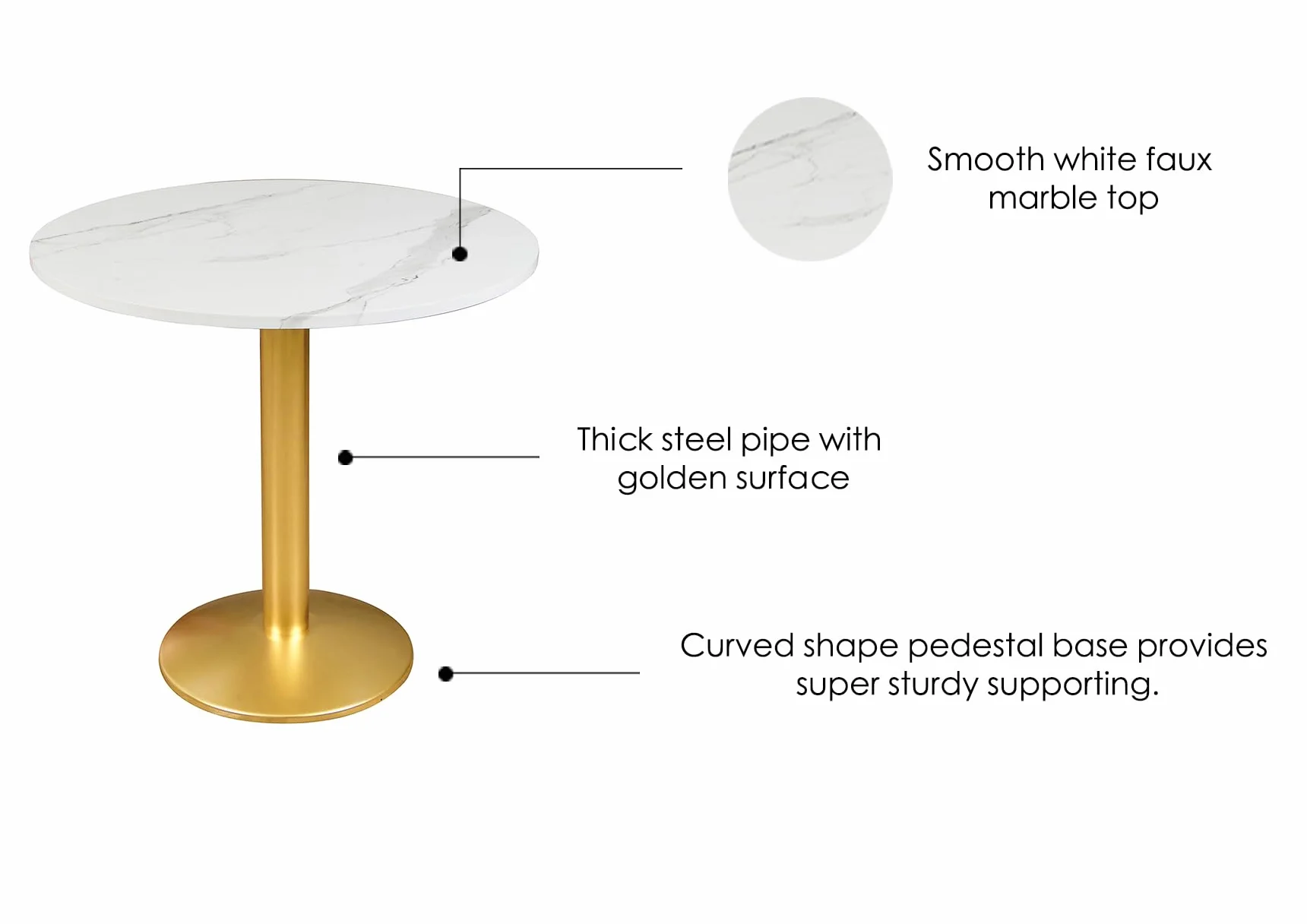30 Inch Round Dining Table, Modern Tulip Bistro Table with White Faux Marble Top and Weighted Gold Pedestal Base, Small Kitchen Table for 2-4 People, Mid Century Style for Dining Room, Cafe, Office