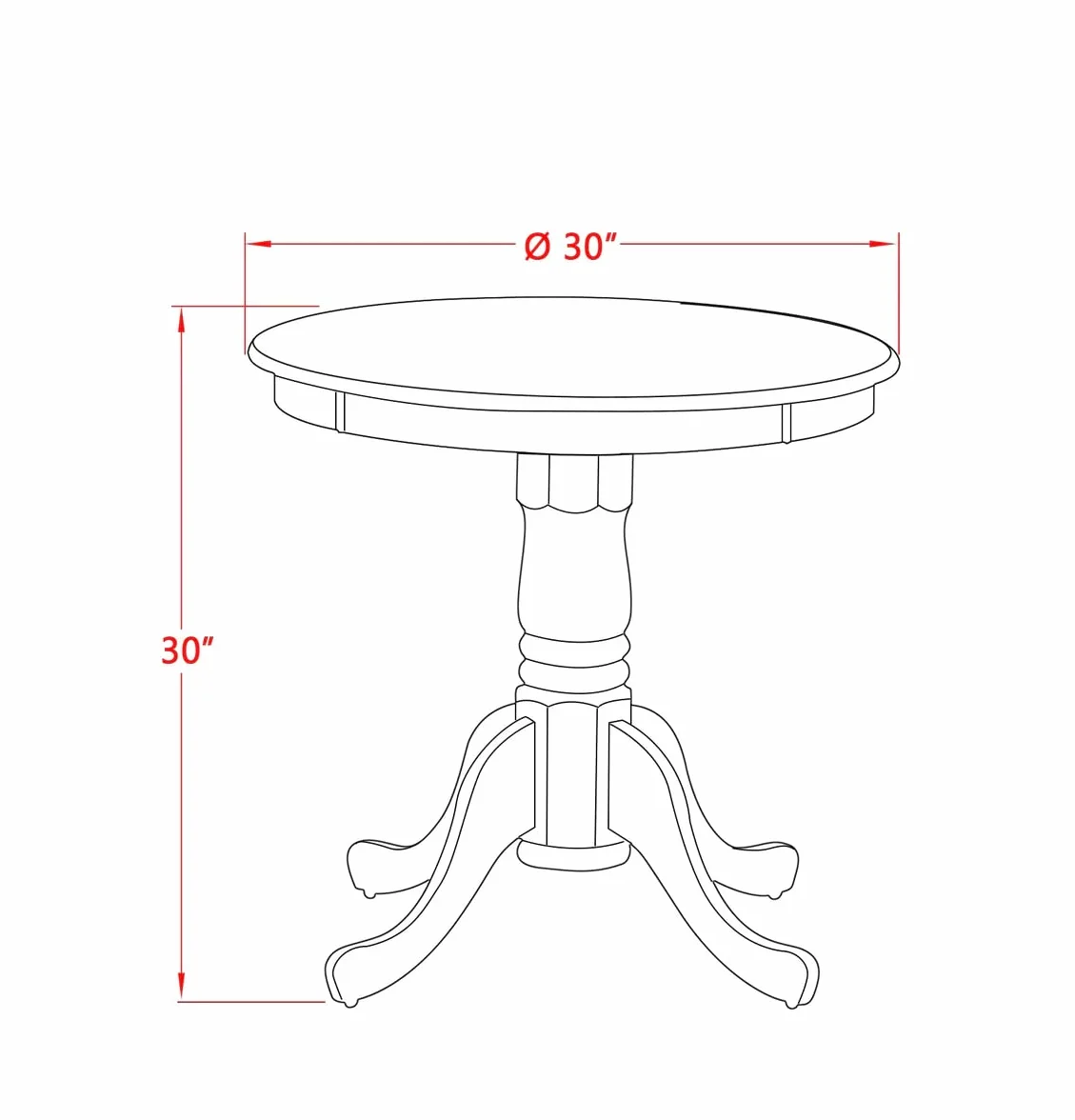 East West Furniture EMT-OLW-TP Eden Dining Room Table - a Round kitchen Table Top with Pedestal Base, 30x30 Inch, Oak & Linen White