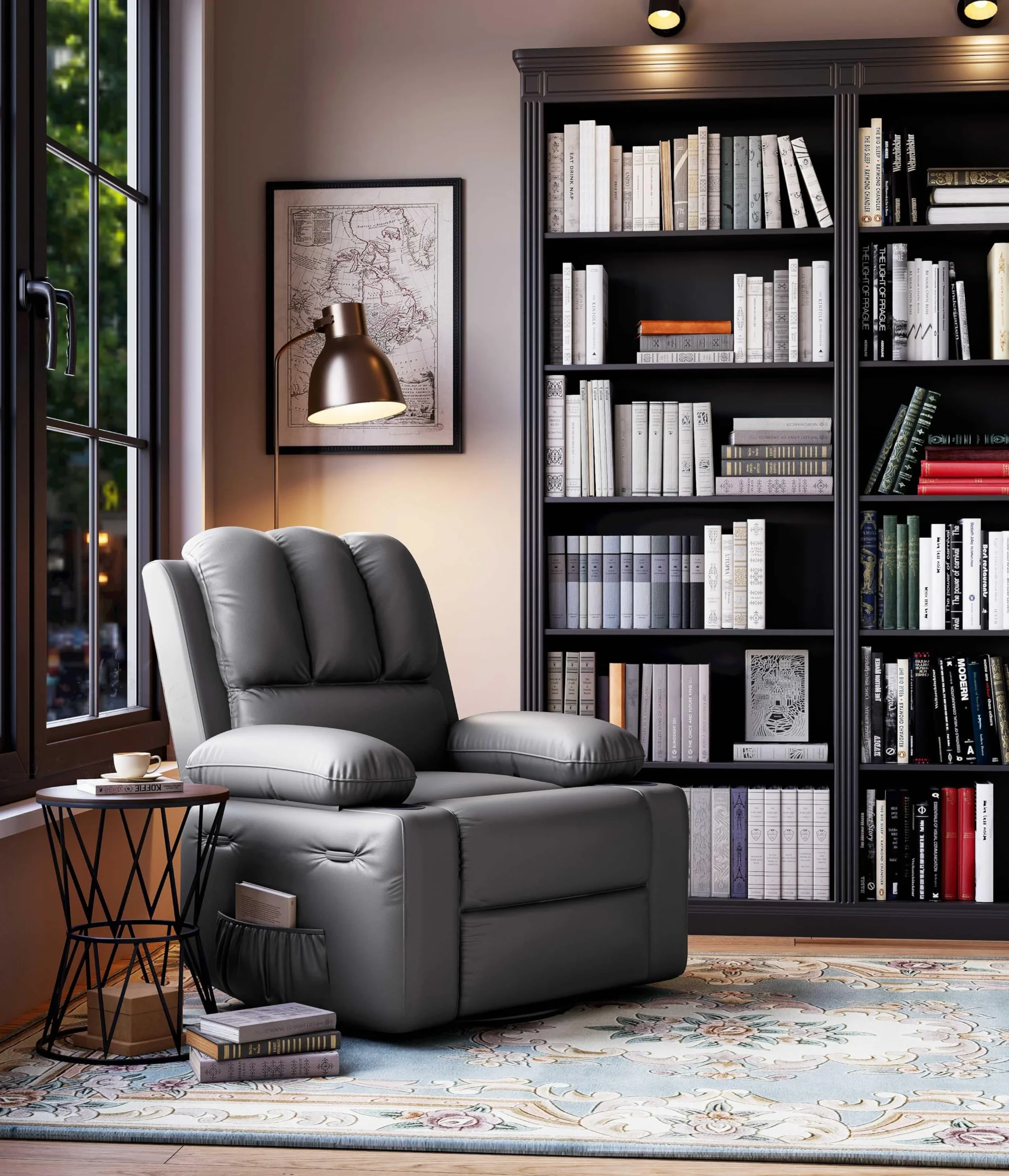 GarveeHome Oversized Recliner Chairs with 1.5X Sponge Filling, 360° Swivel Lazy Recliner Chair for Adults, Manual Rocking Chair with Cup Holder for Living Rooms, Bedrooms, and Nurseries