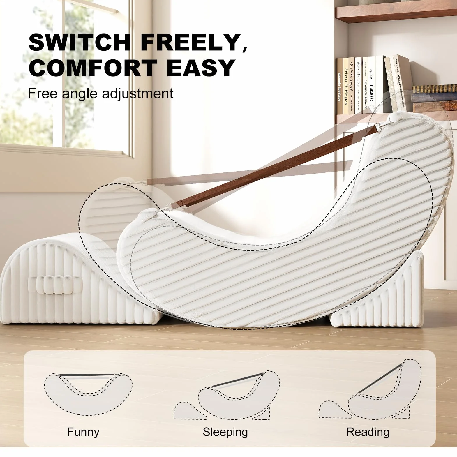 Quiet Rocking Chair, 3-in-1 Adjustable Boneless Floor Recliner for Adults | Zero Gravity Comfort as a Rocker, Chaise Lounger or Floor Seat, with Faux Fur Washable Cover for Reading, Nursing or Gaming