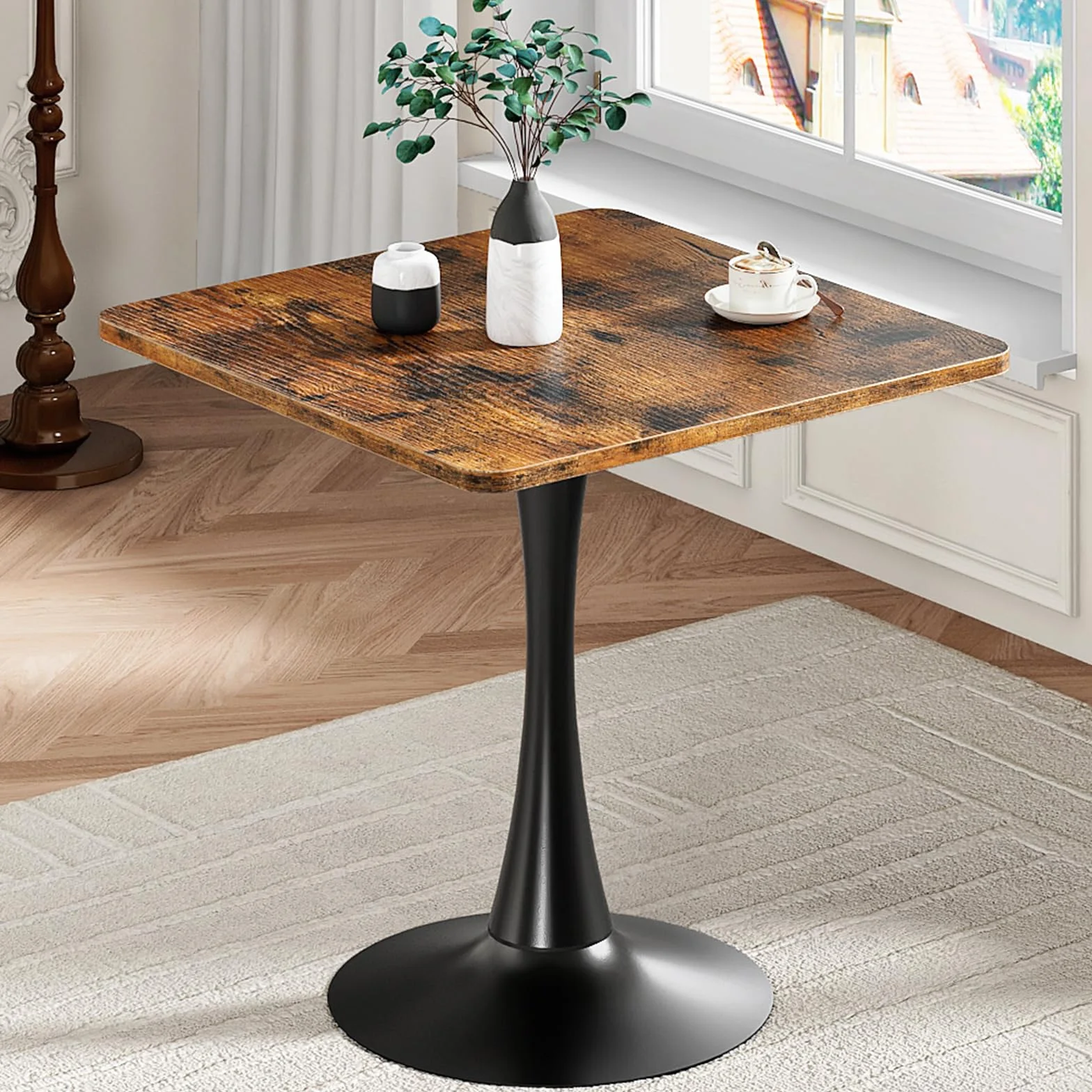 HOOBRO Dining Table, Square Dining Table for 2, 27.6" Dining Room Table for Small Spaces, Tulip Kitchen Table, Anti-Slip Heavy Base, Easy to Assemble, for Living Room, Kitchen, Rustic Brown BF18CZ01