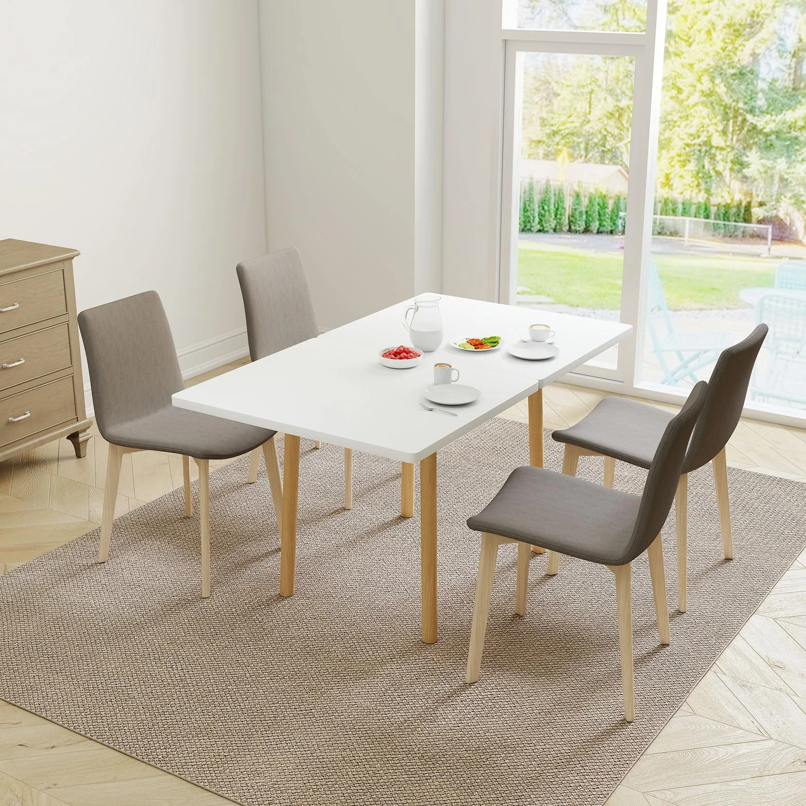 47" Wooden Foldable Kitchen Table Dining Table Rotating Table 4-6 People