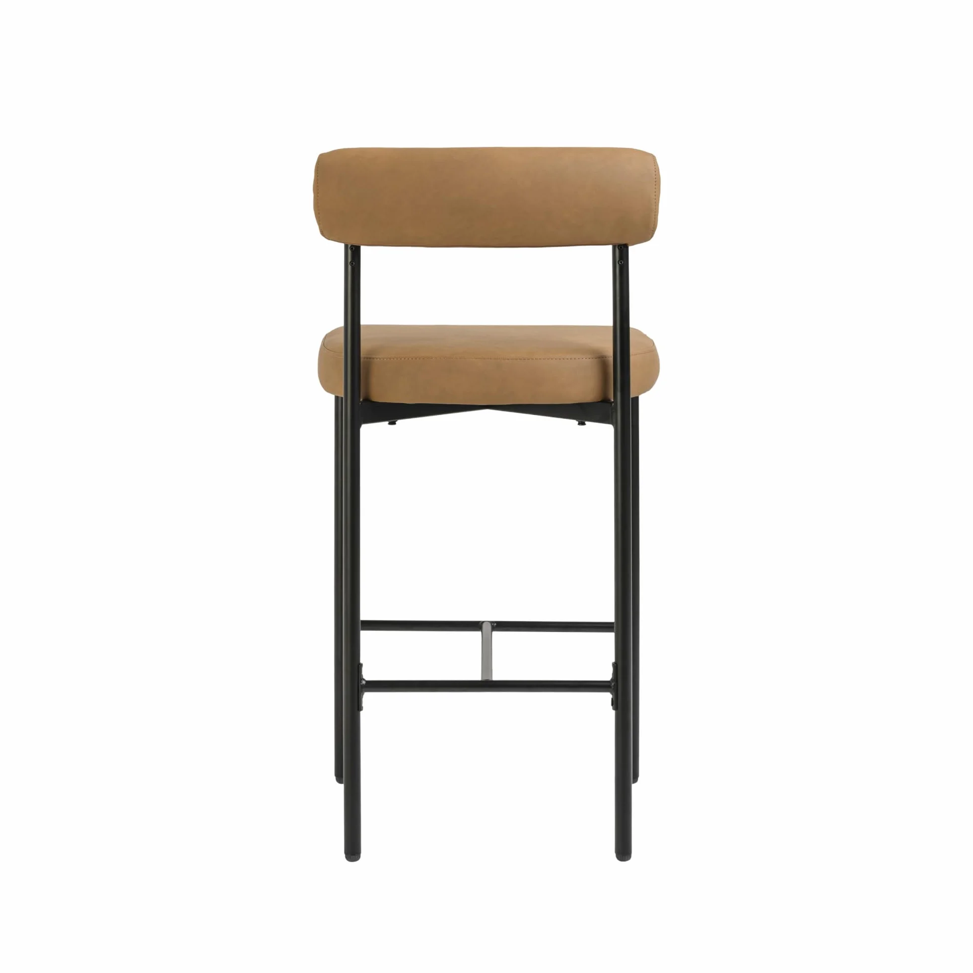 Nathan James Dahlia Counter Height Chair, Modern Barstool with Back, Mid-Century Metal Legs and Leather Padded Cushion for Kitchen, Island and Bars, Brown/Black