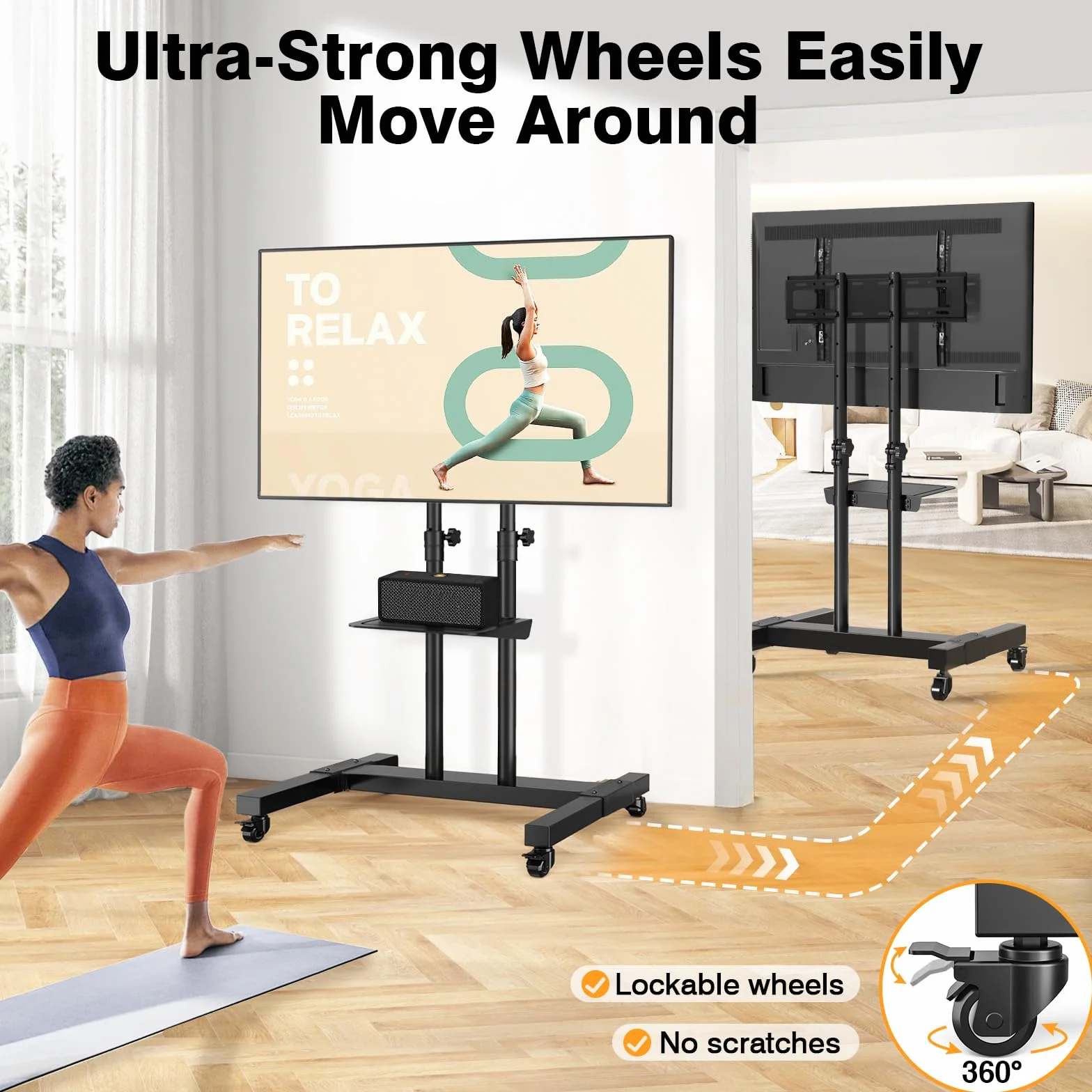TAVR Mobile TV Stand Rolling TV Cart Floor Stand with Mount for 32-83 Inch | Height Adjustable TV Stand on Lockable Wheels Loading 110 lbs