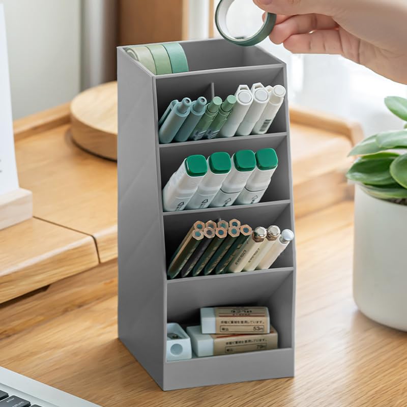 Sleek Grey Desktop Organizer with Angled Pen Compartment