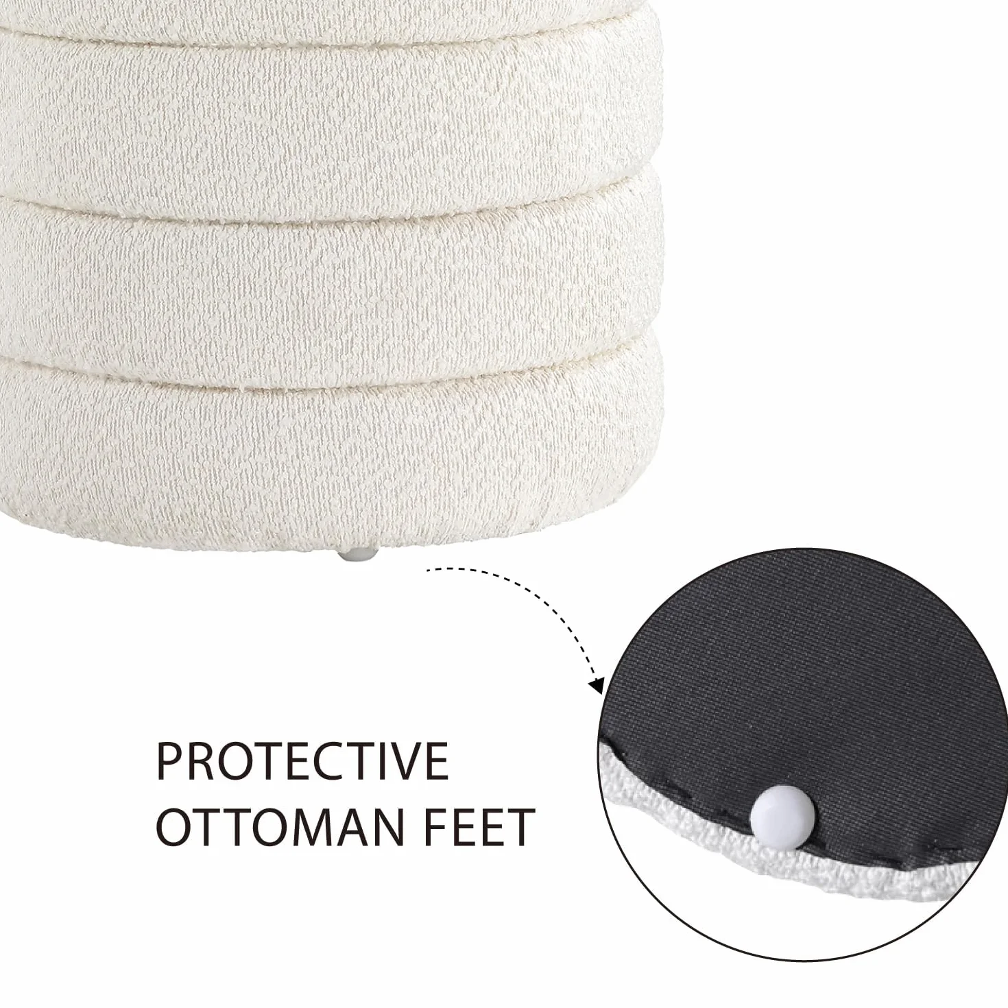 Modern Round Ottoman with Soft Padded Seat, Storage Vanity Chairs for Makeup, Upholstered Footrest Stool Ottoman Foot Stool for Living Room, Bedroom