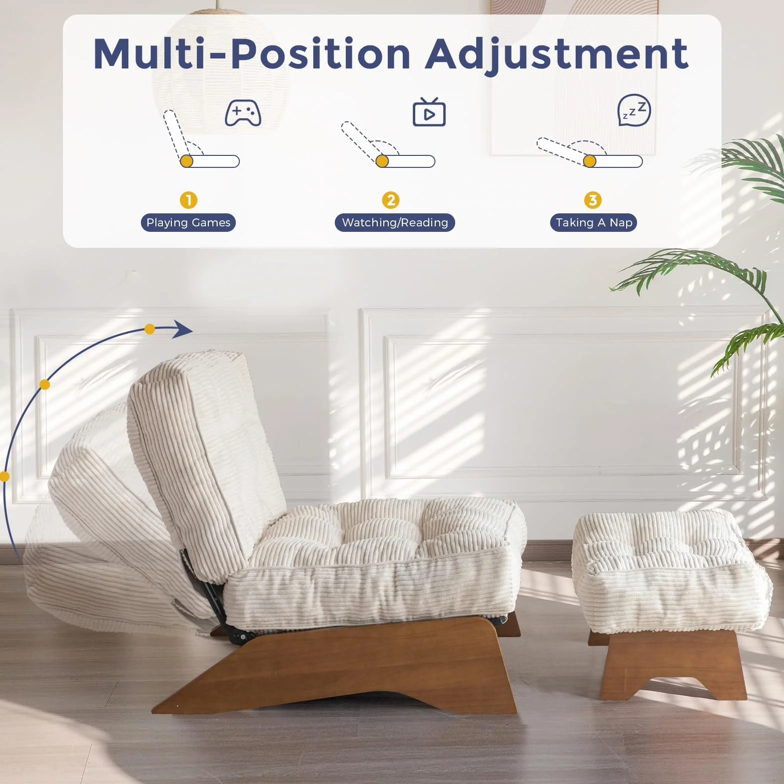 MAXYOYO Accent Chair with Ottoman, Lounge Chair with Adjustable Backrest | Tufted Living Room Chair Upholstered Lounge Chair with Footrest Set, Modern Chair for Reading Room, Beige
